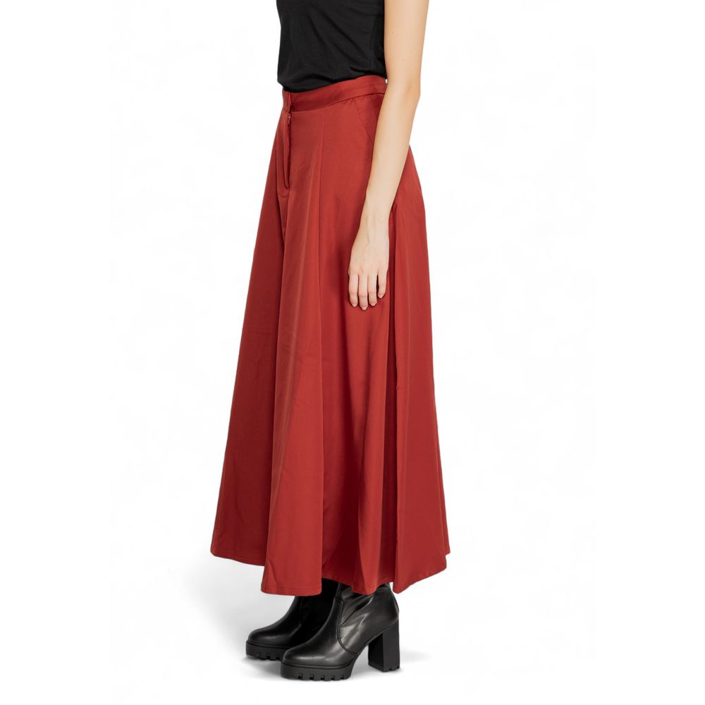 Red Polyester Long Skirt