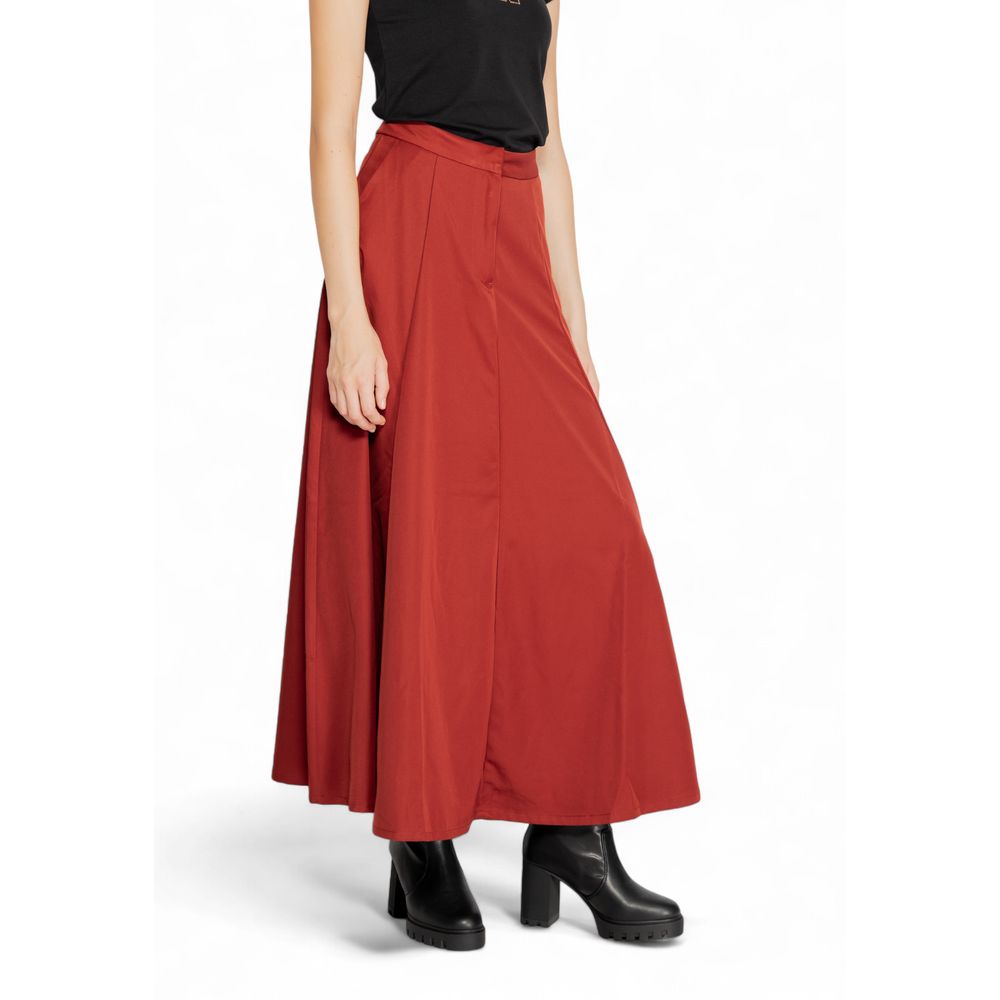 Red Polyester Long Skirt