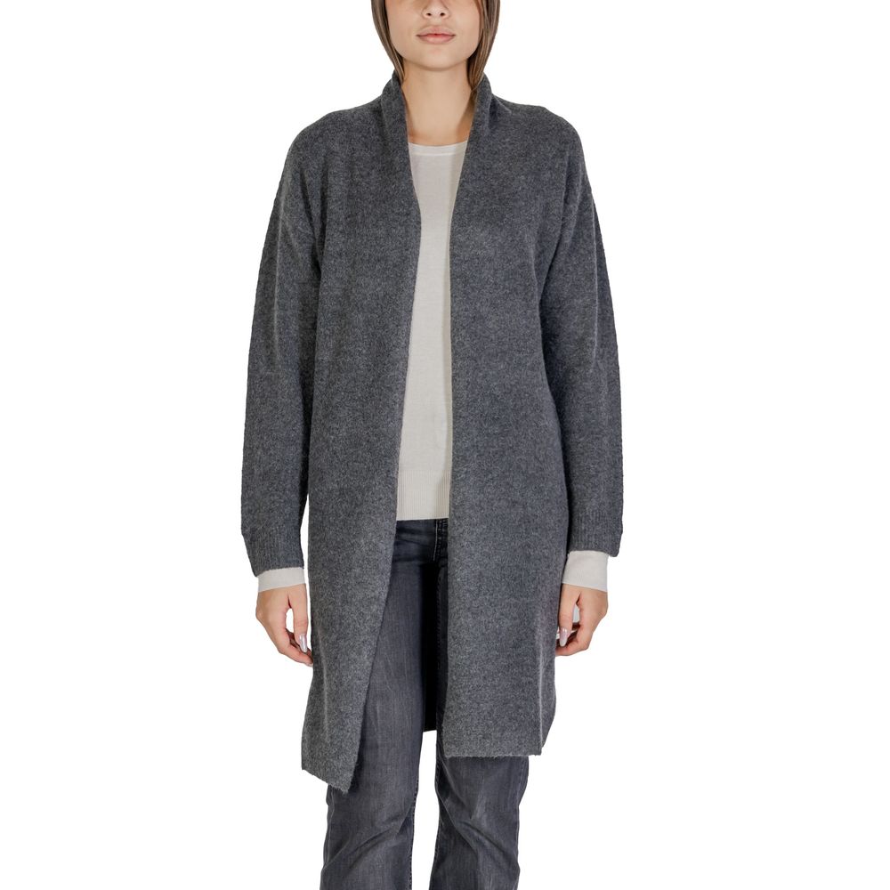 Gray Polyester Cardigan - ventzia