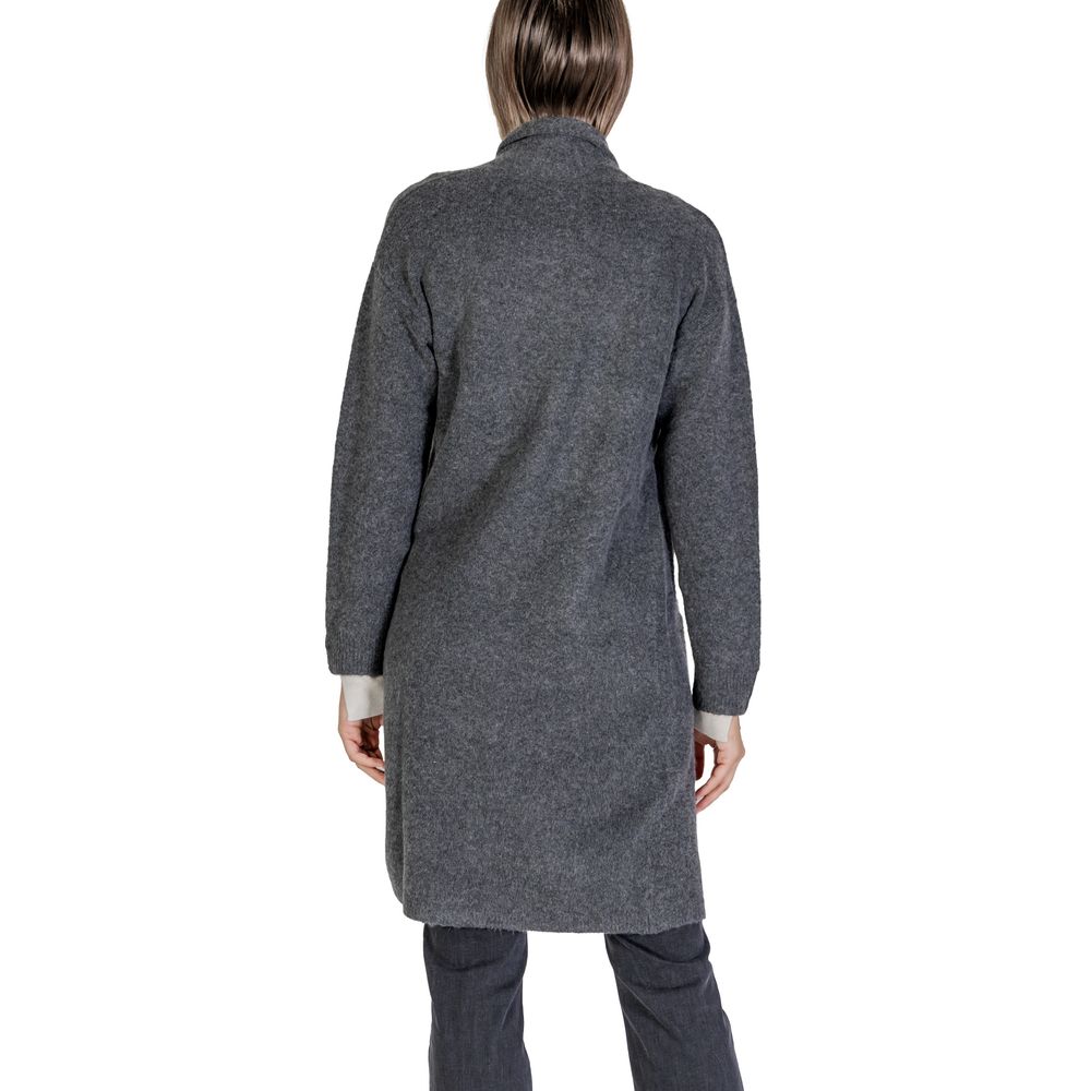 Gray Polyester Cardigan - ventzia