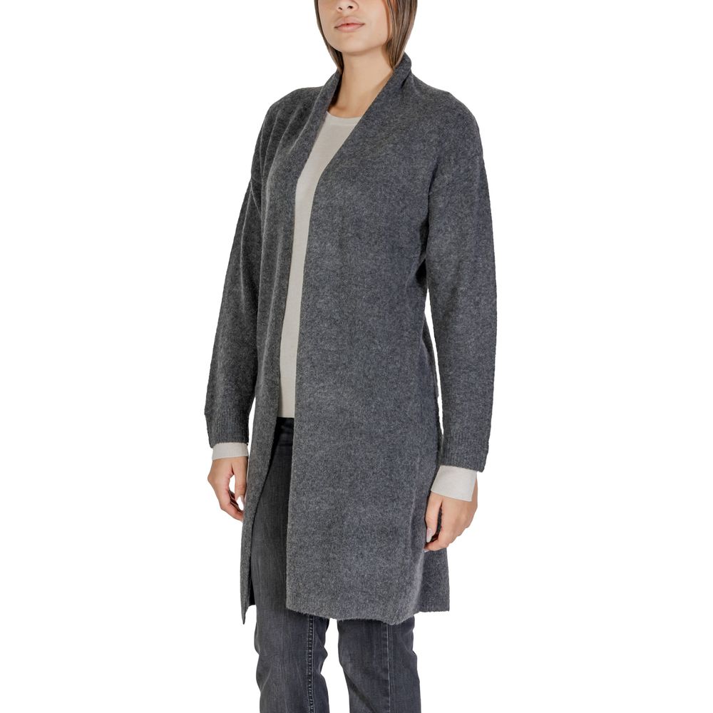 Gray Polyester Cardigan - ventzia