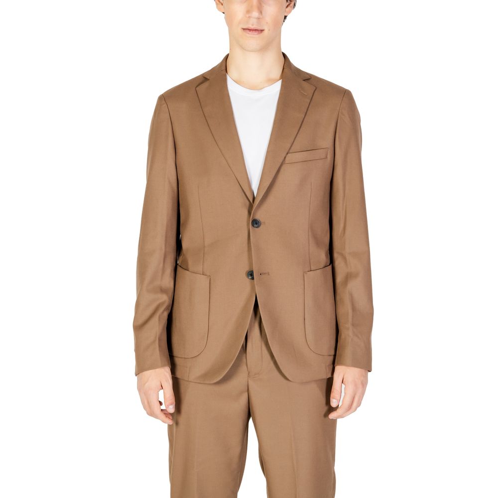 Beige Polyester Blazer - ventzia
