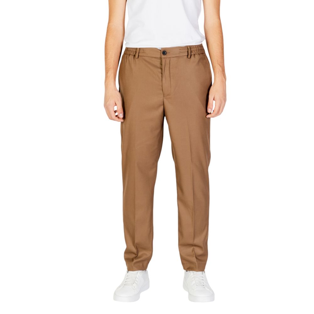 Beige Polyester Casual Pants - ventzia