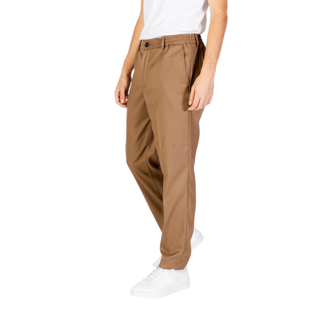 Beige Polyester Casual Pants - ventzia