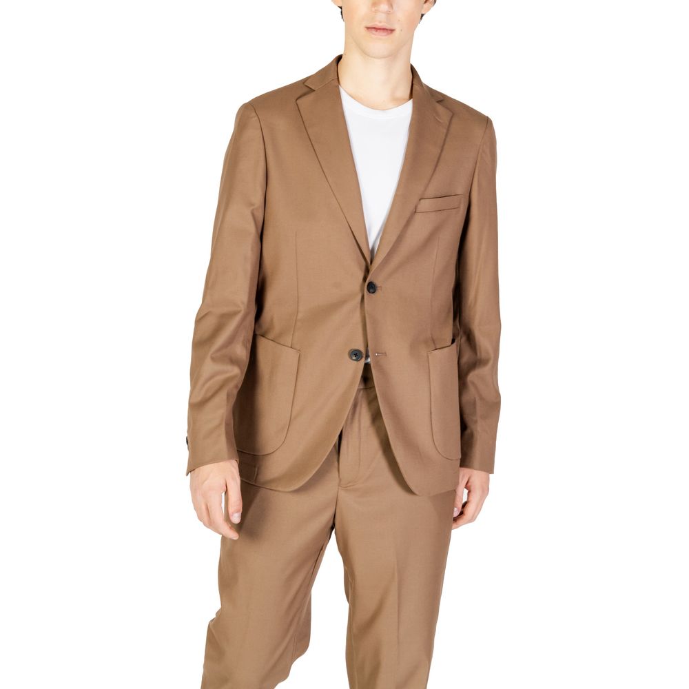 Beige Polyester Blazer - ventzia