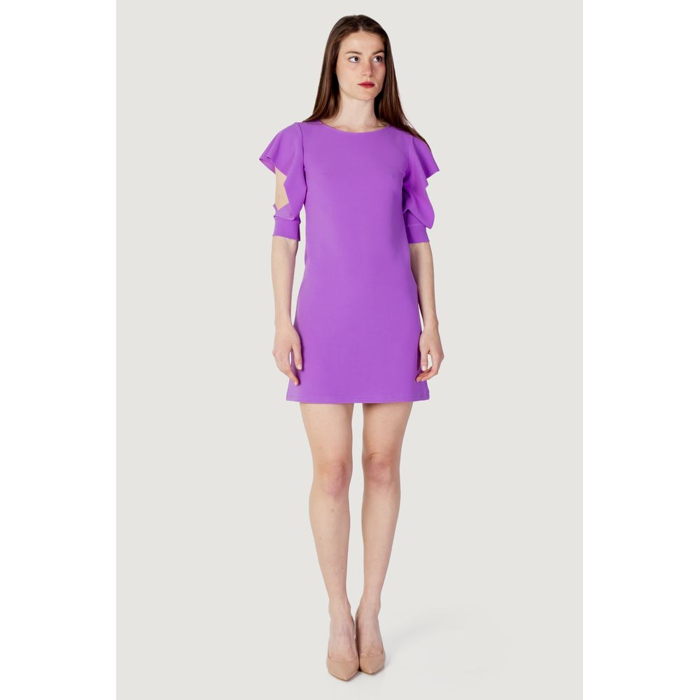 Purple Polyester Midi Dress - ventzia