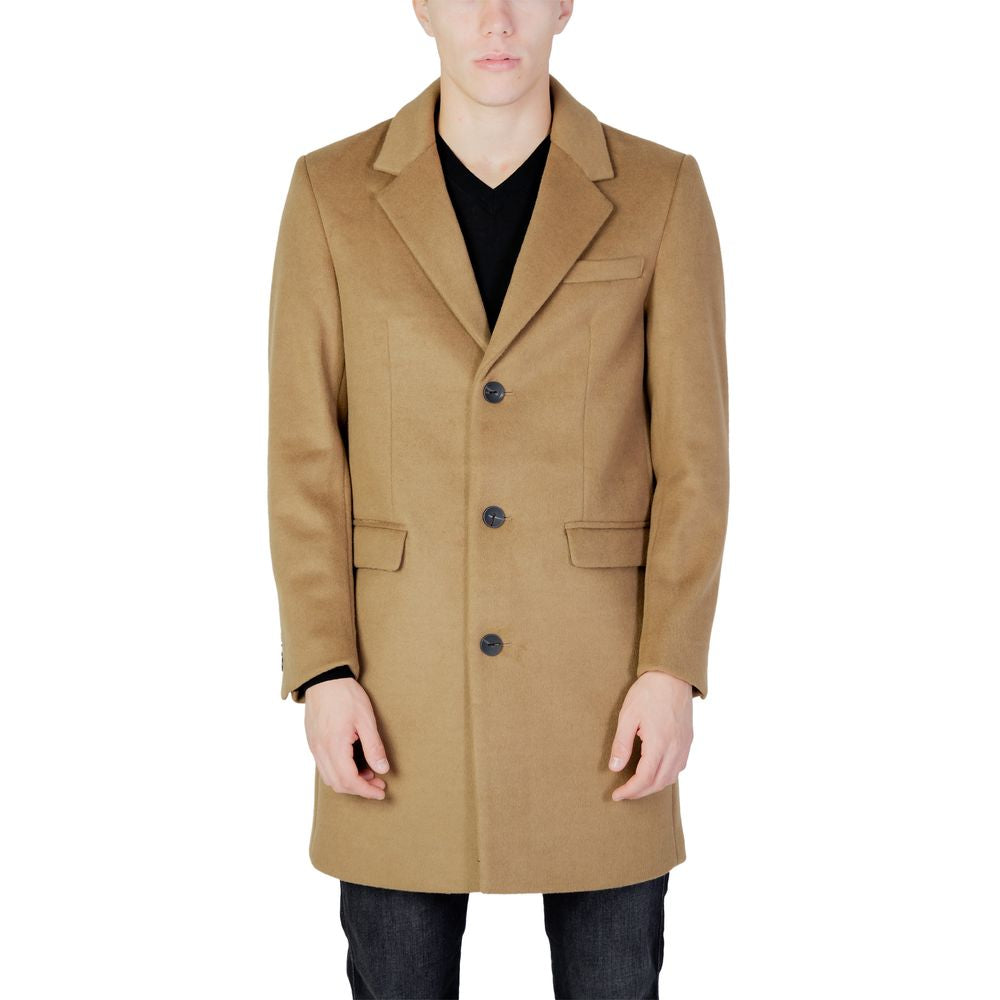 Beige Polyester Coat - ventzia
