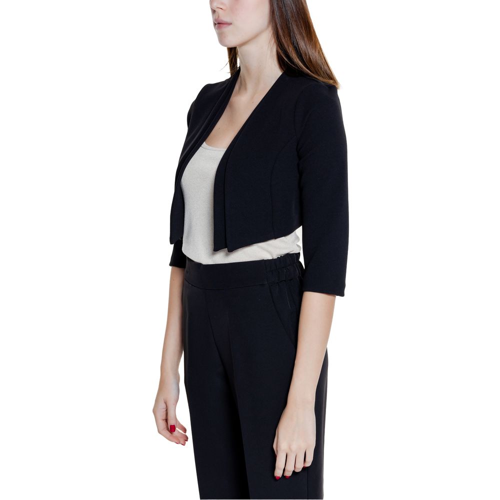 Black Polyester Sleveless Jacket - ventzia