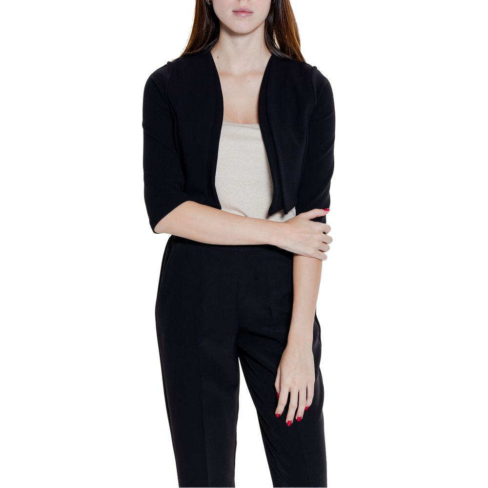 Black Polyester Sleveless Jacket - ventzia