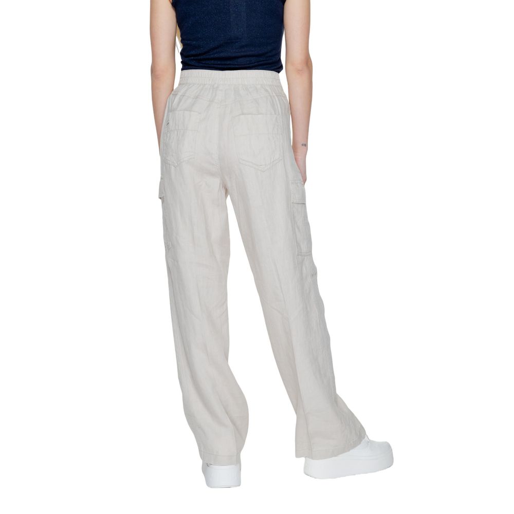 Beige Linen Flared Pants - ventzia