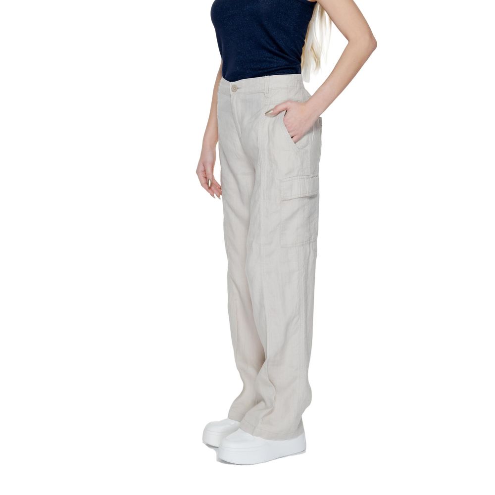 Beige Linen Flared Pants - ventzia