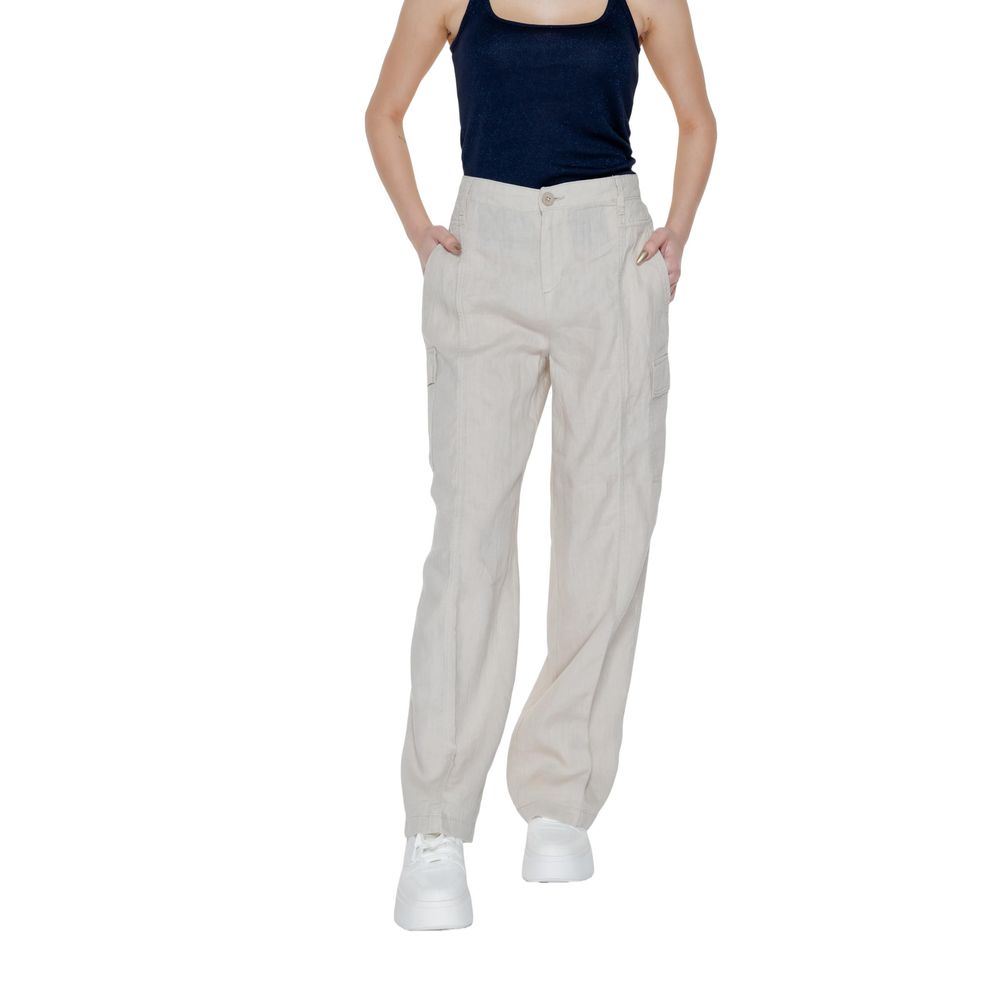 Beige Linen Flared Pants - ventzia