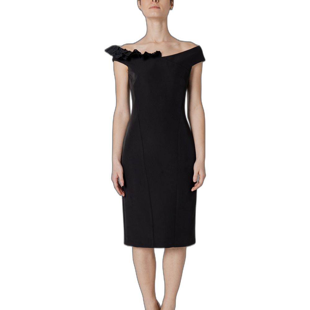 Black Polyester Midi Dress - ventzia