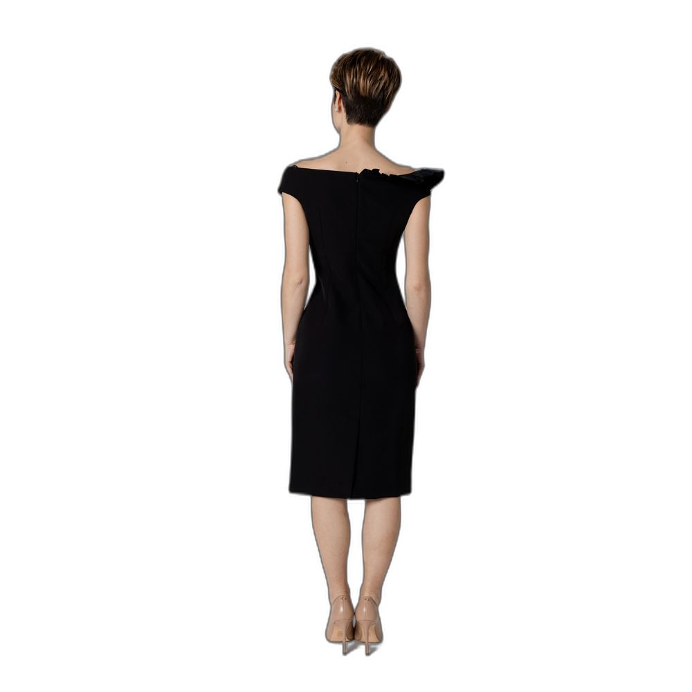 Black Polyester Midi Dress - ventzia