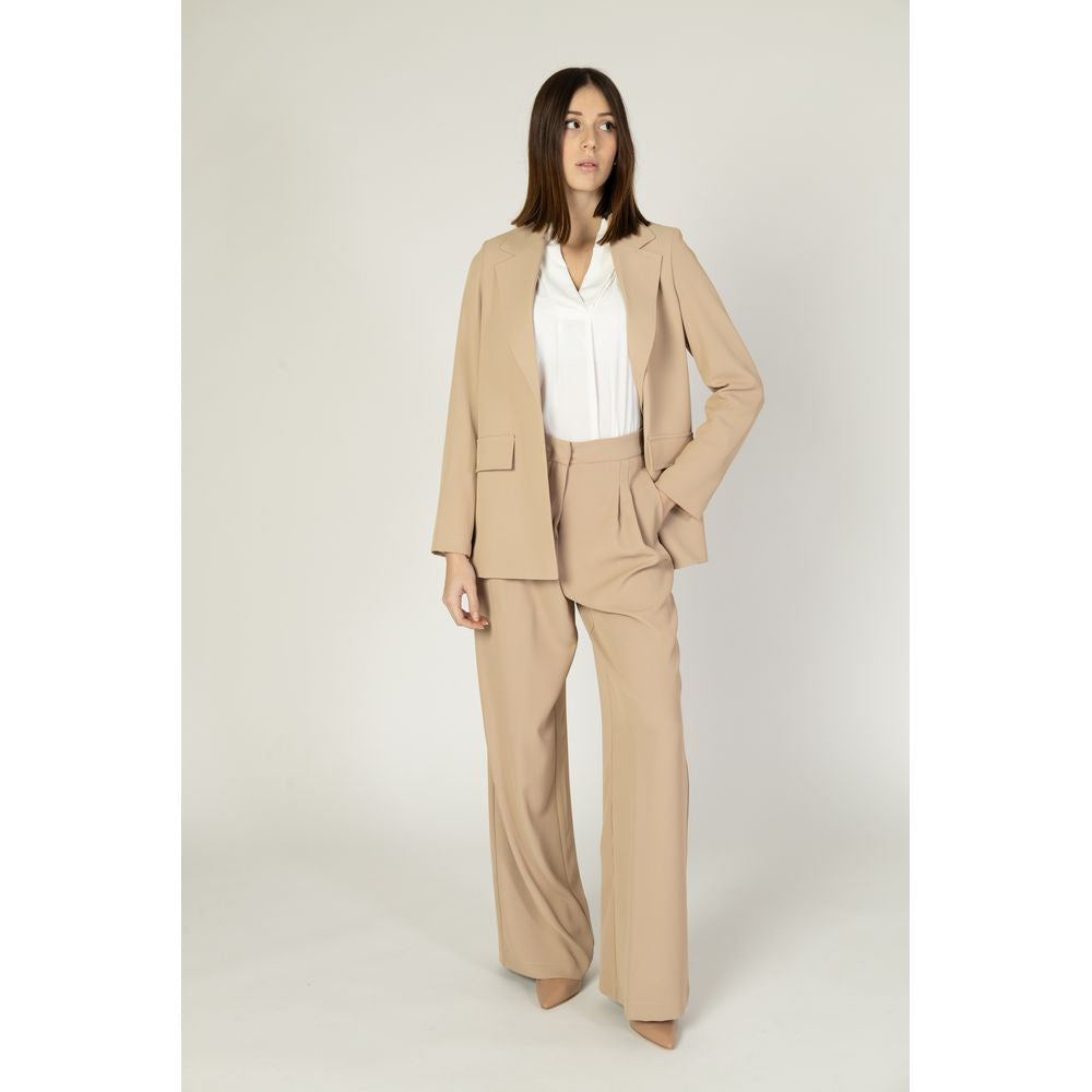 Beige Polyester Blazer - ventzia