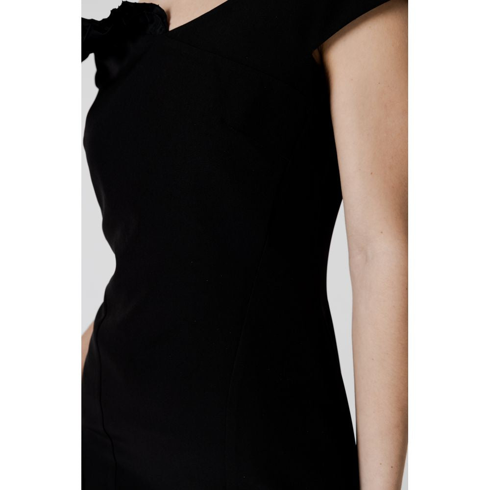 Black Polyester Midi Dress - ventzia
