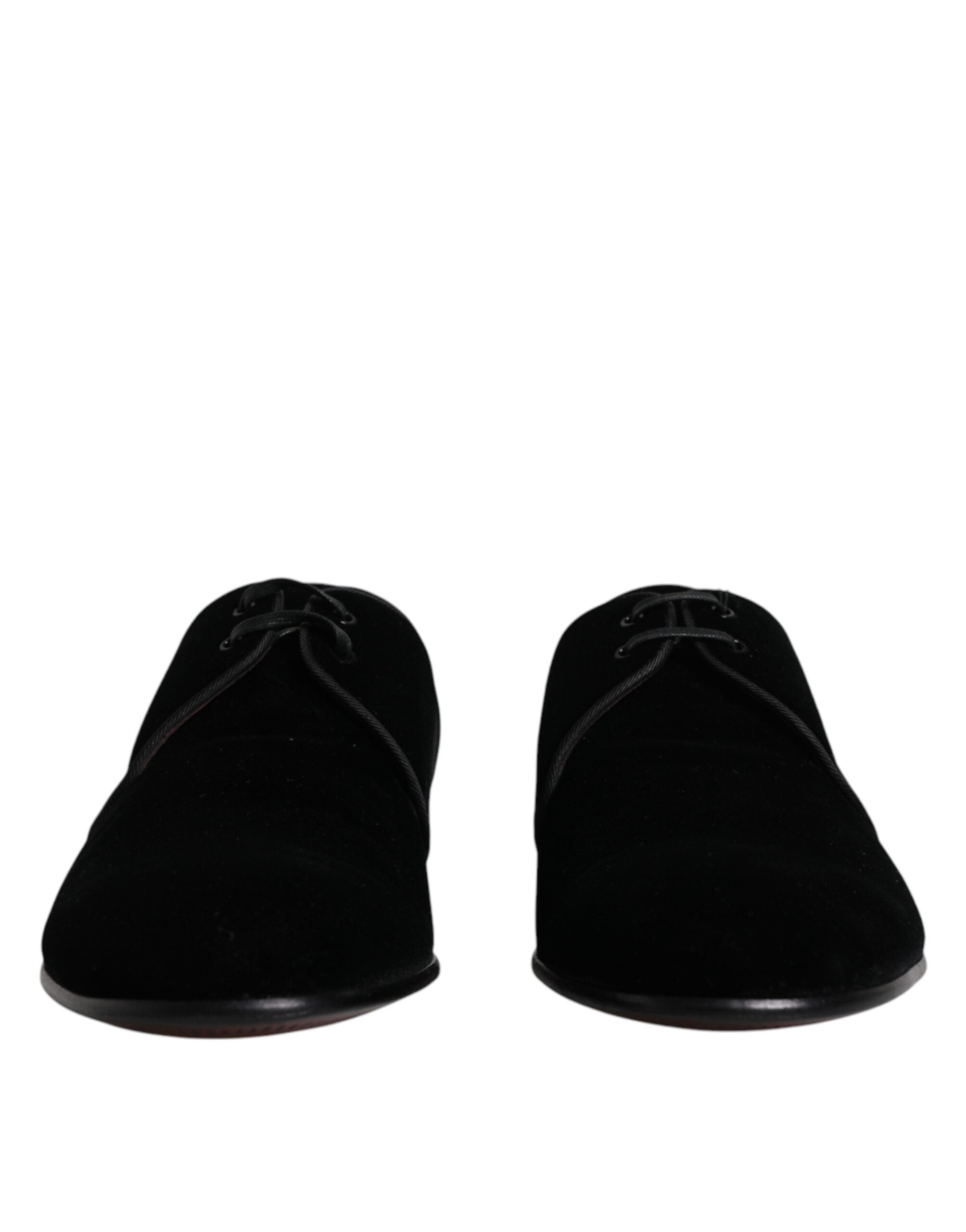 Black Velvet Leather Lace Up Derby Shoes - ventzia