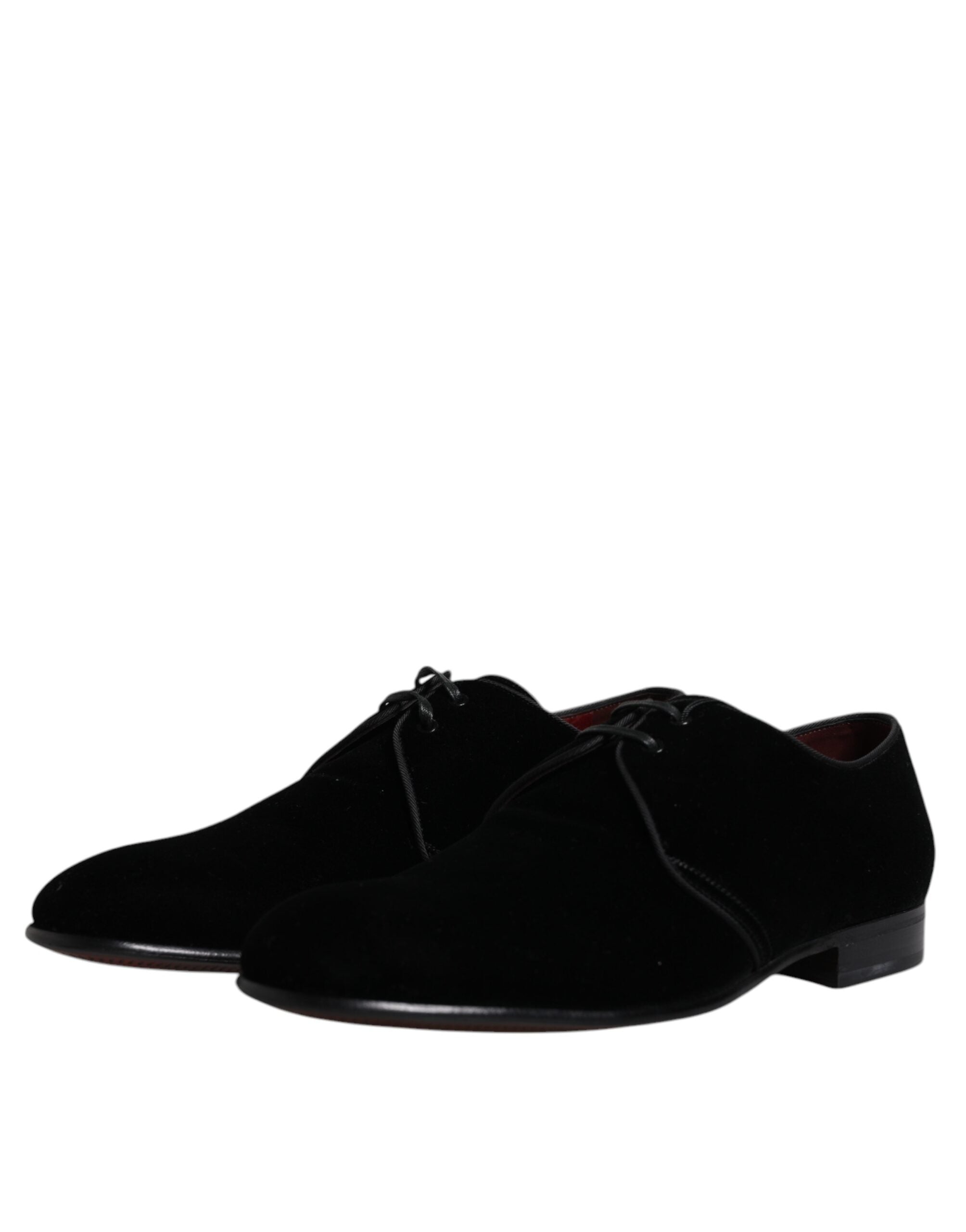 Black Velvet Leather Lace Up Derby Shoes - ventzia