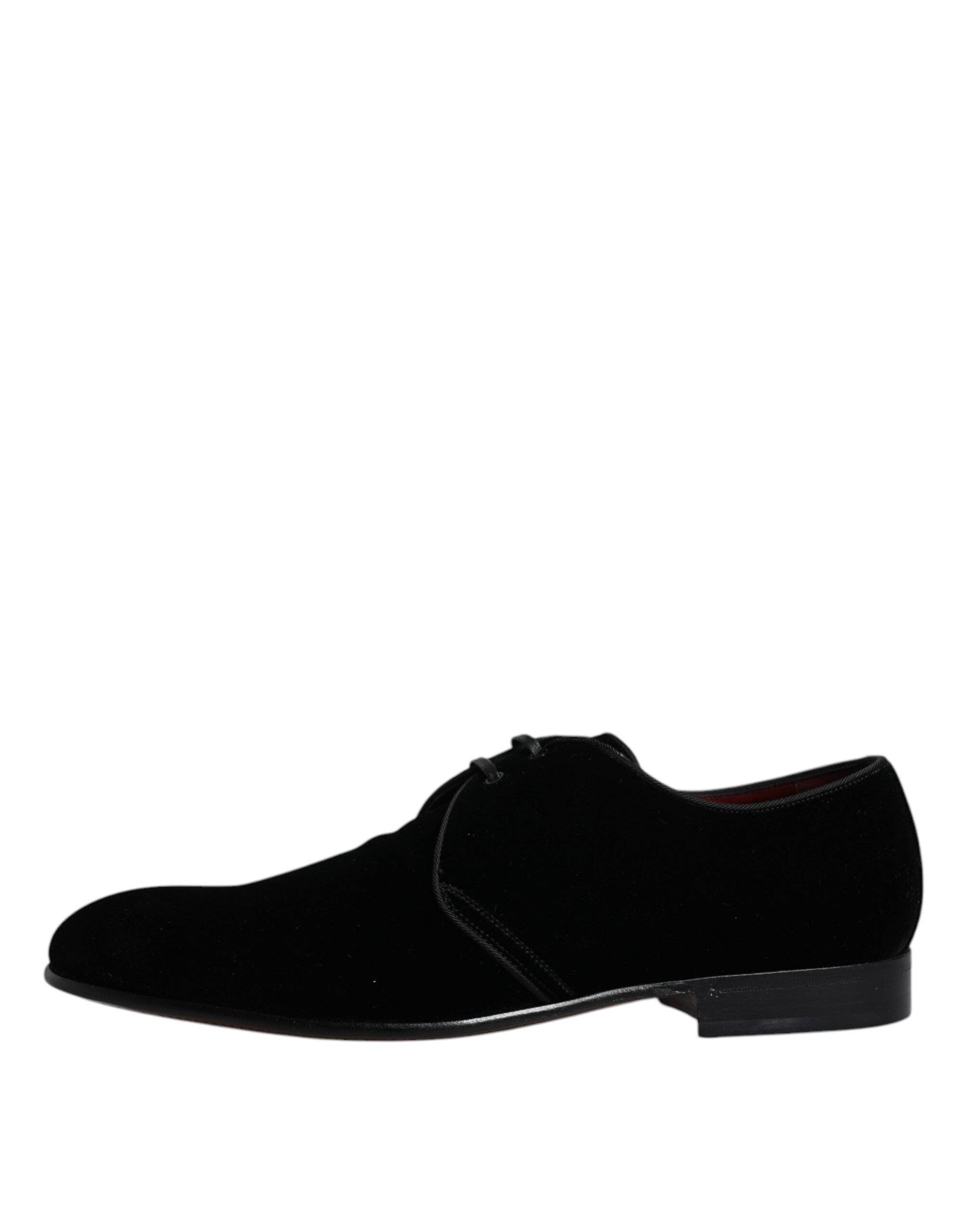 Black Velvet Leather Lace Up Derby Shoes - ventzia