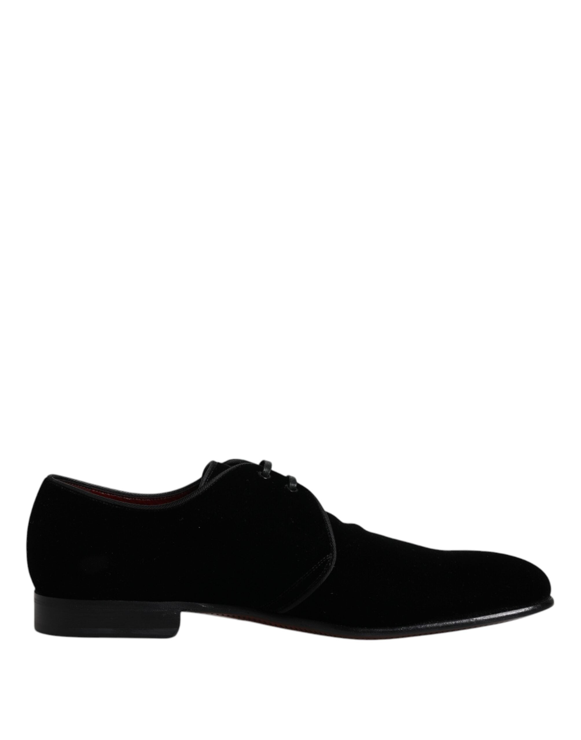 Black Velvet Leather Lace Up Derby Shoes - ventzia