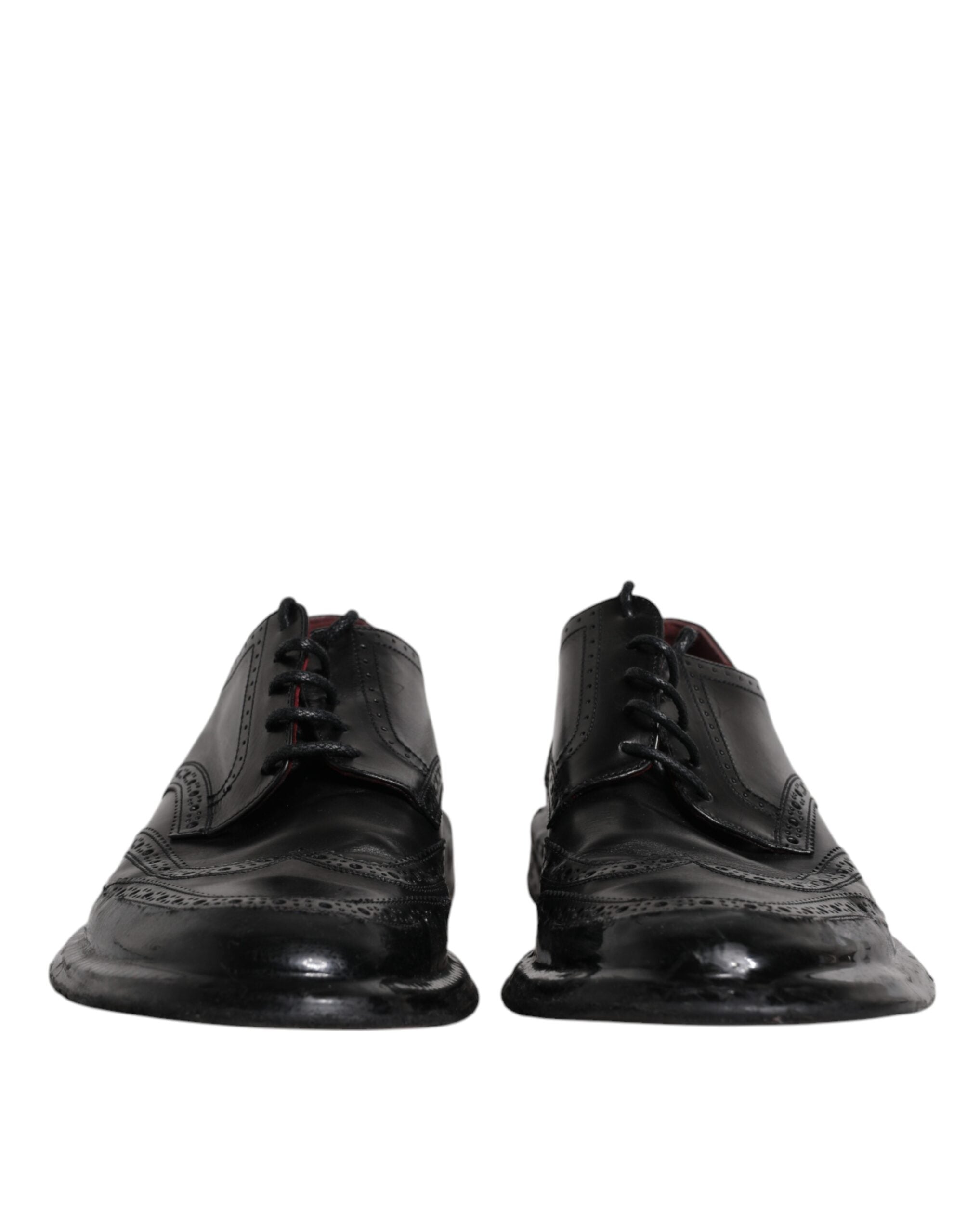 Black Leather Derby Wingtip Formal Shoes - ventzia