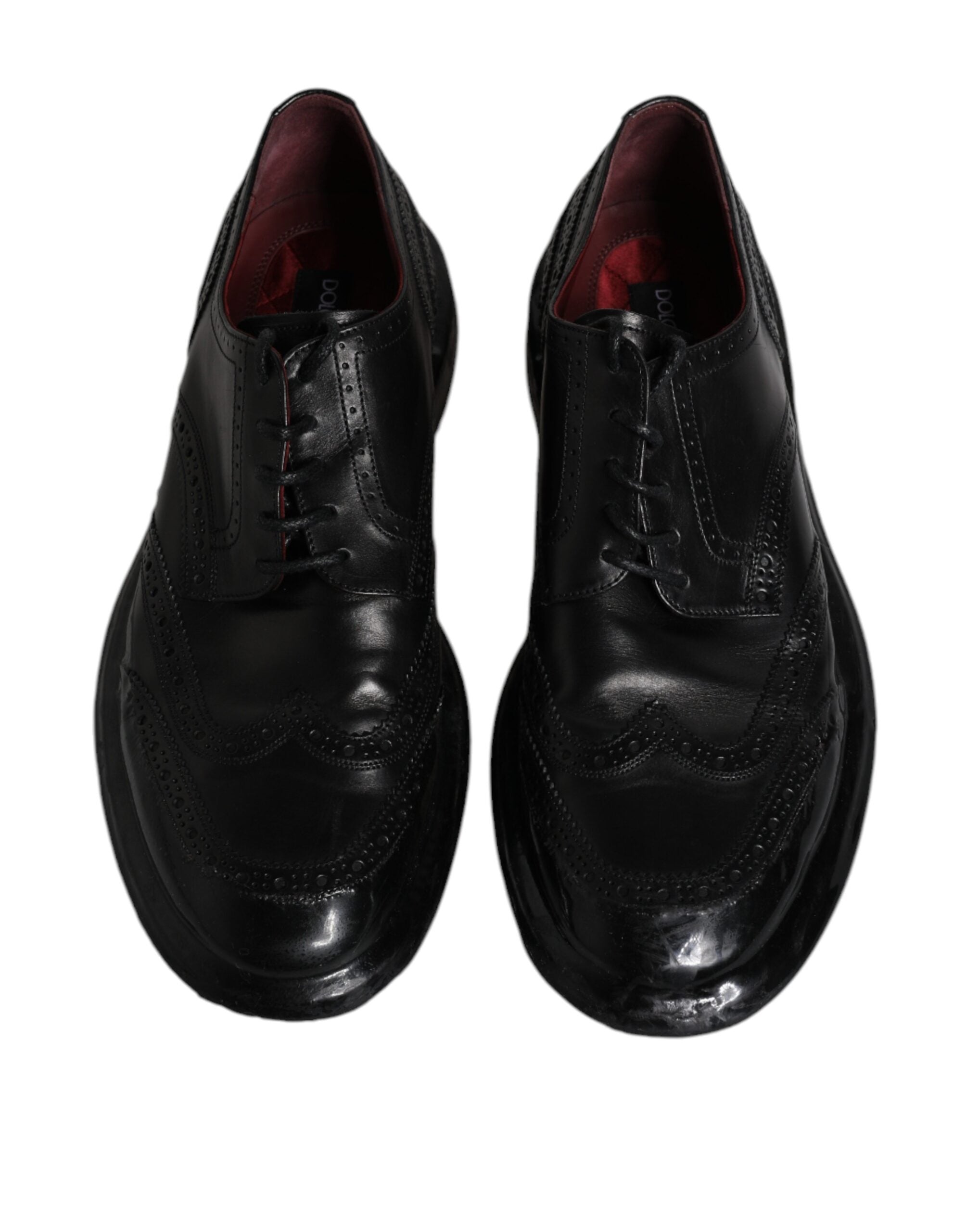 Black Leather Derby Wingtip Formal Shoes - ventzia