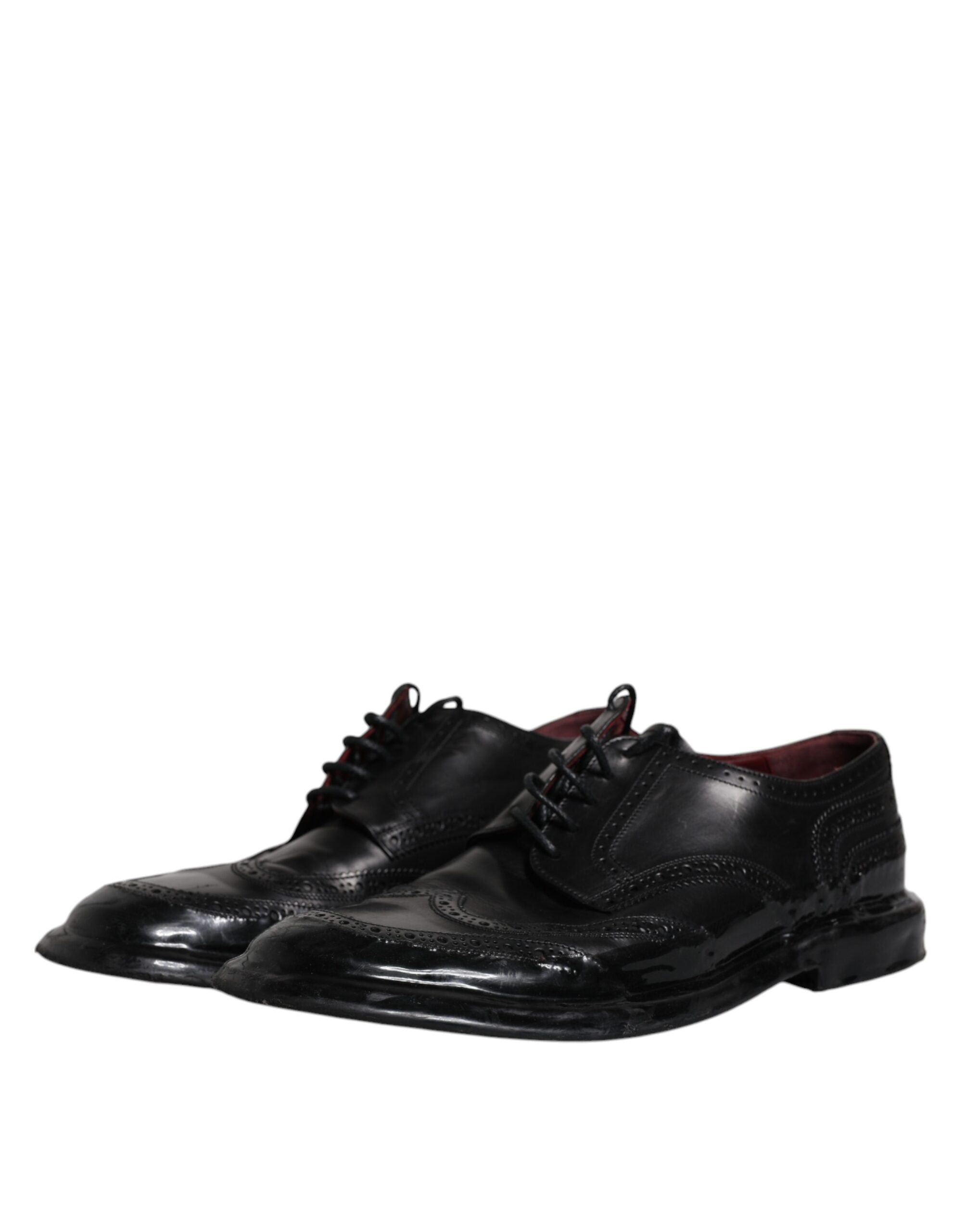 Black Leather Derby Wingtip Formal Shoes - ventzia