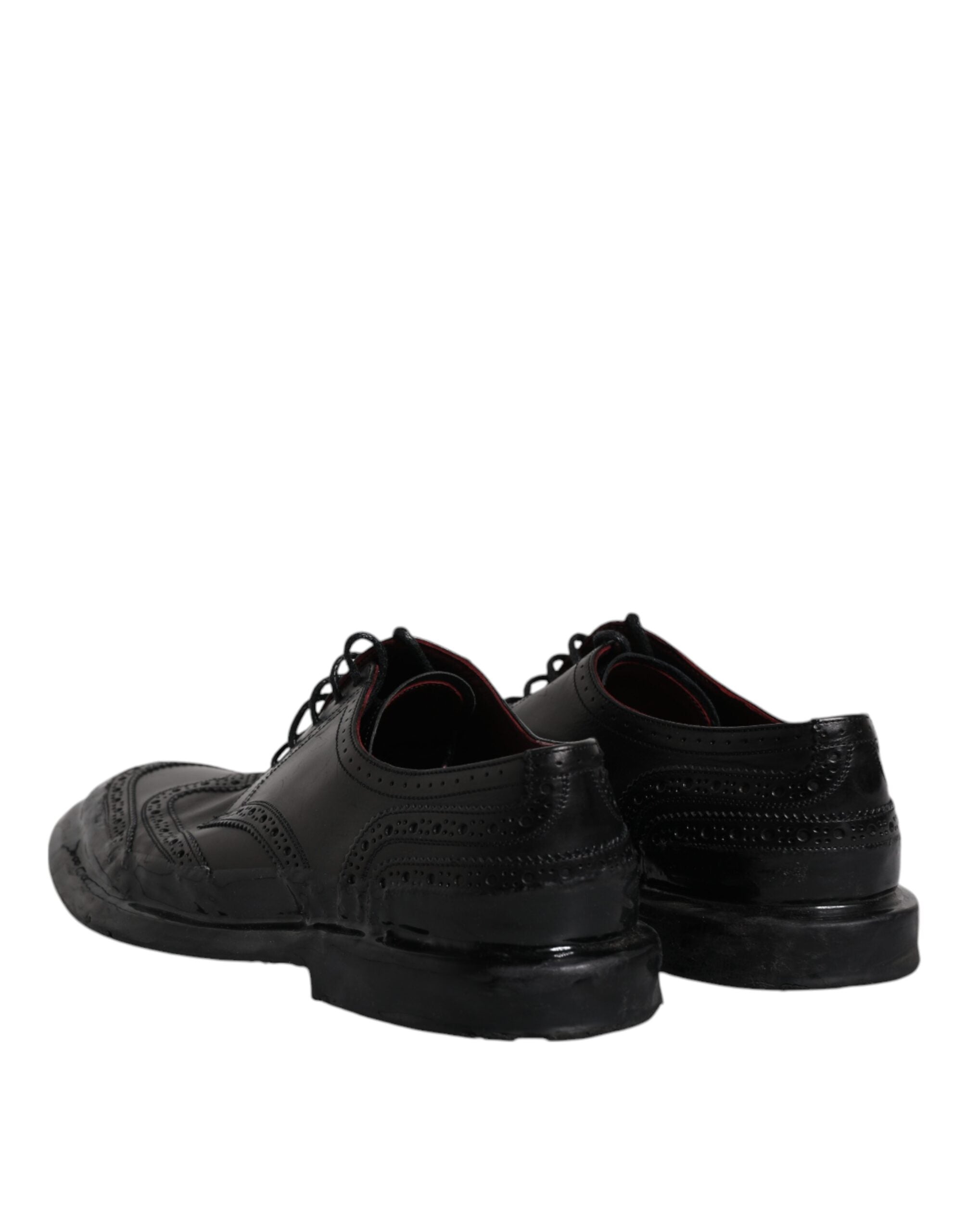 Black Leather Derby Wingtip Formal Shoes - ventzia