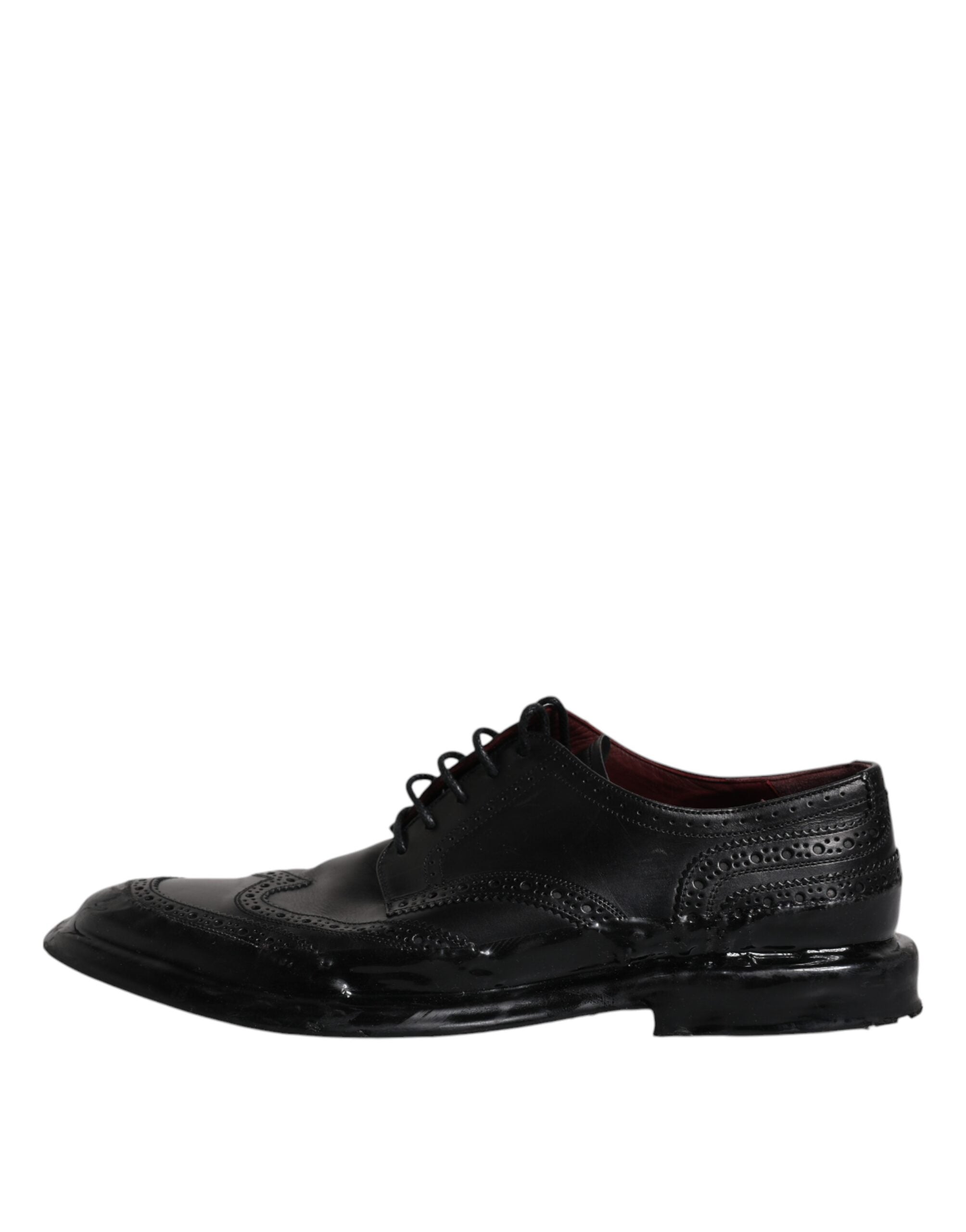 Black Leather Derby Wingtip Formal Shoes - ventzia