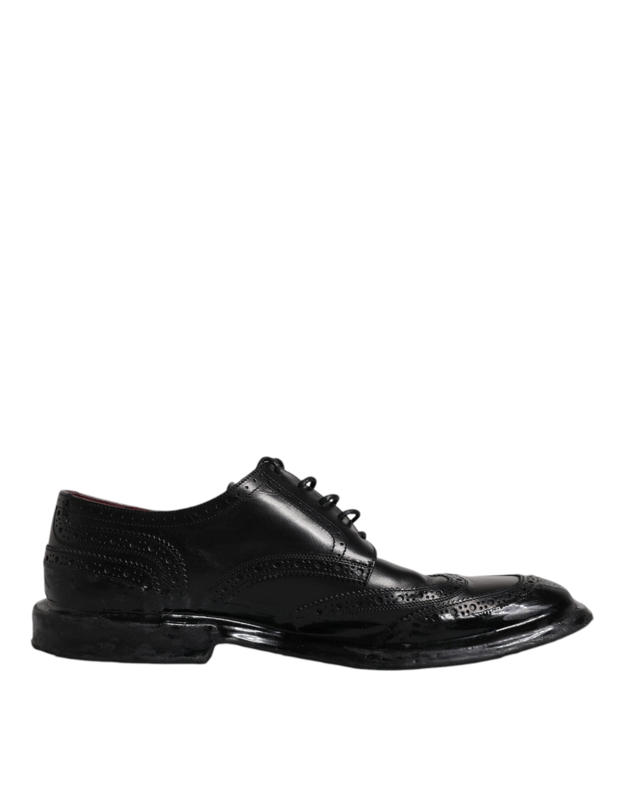 Black Leather Derby Wingtip Formal Shoes - ventzia
