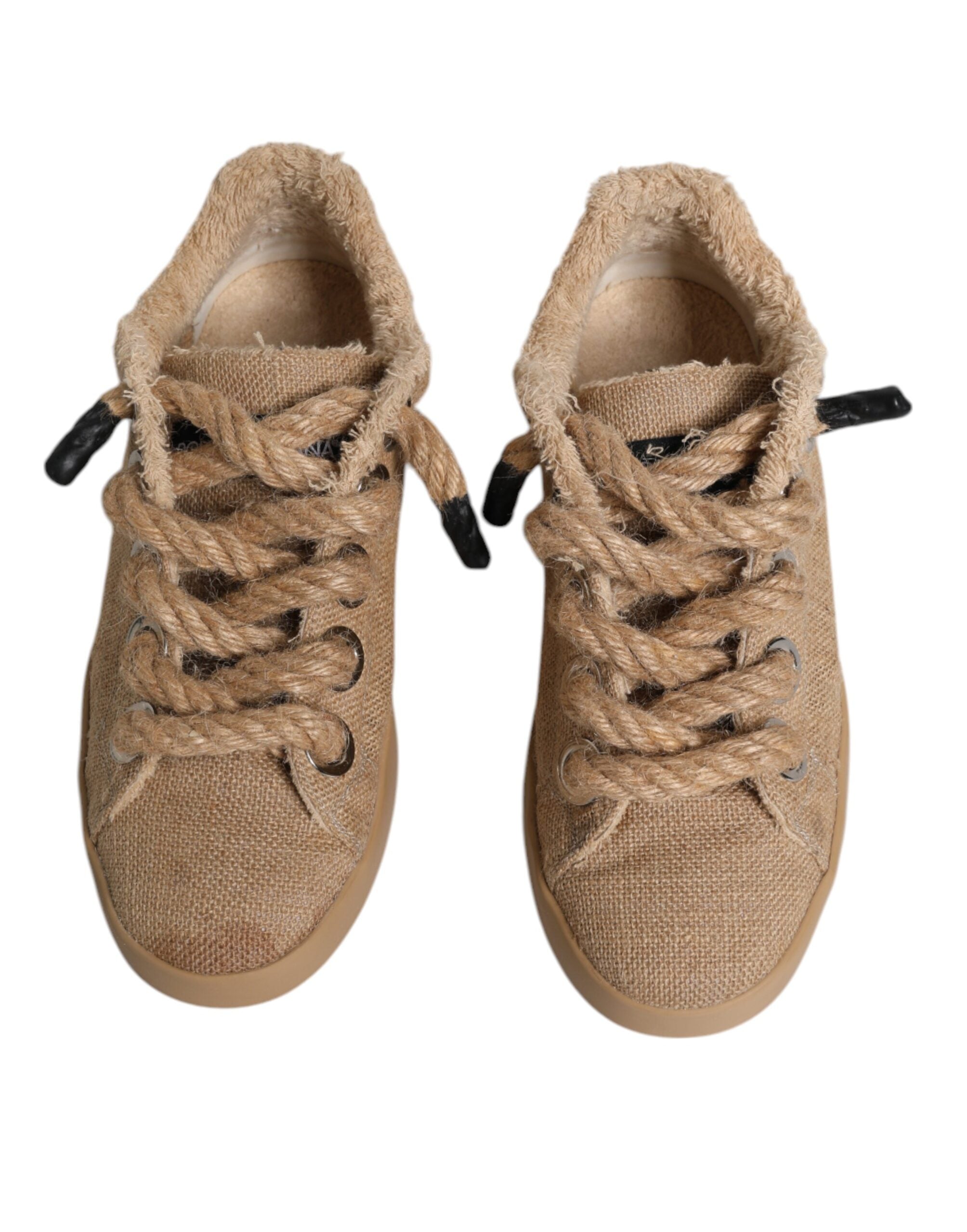 Brown Jute Fabric Low Top Men Sneakers Shoes - ventzia