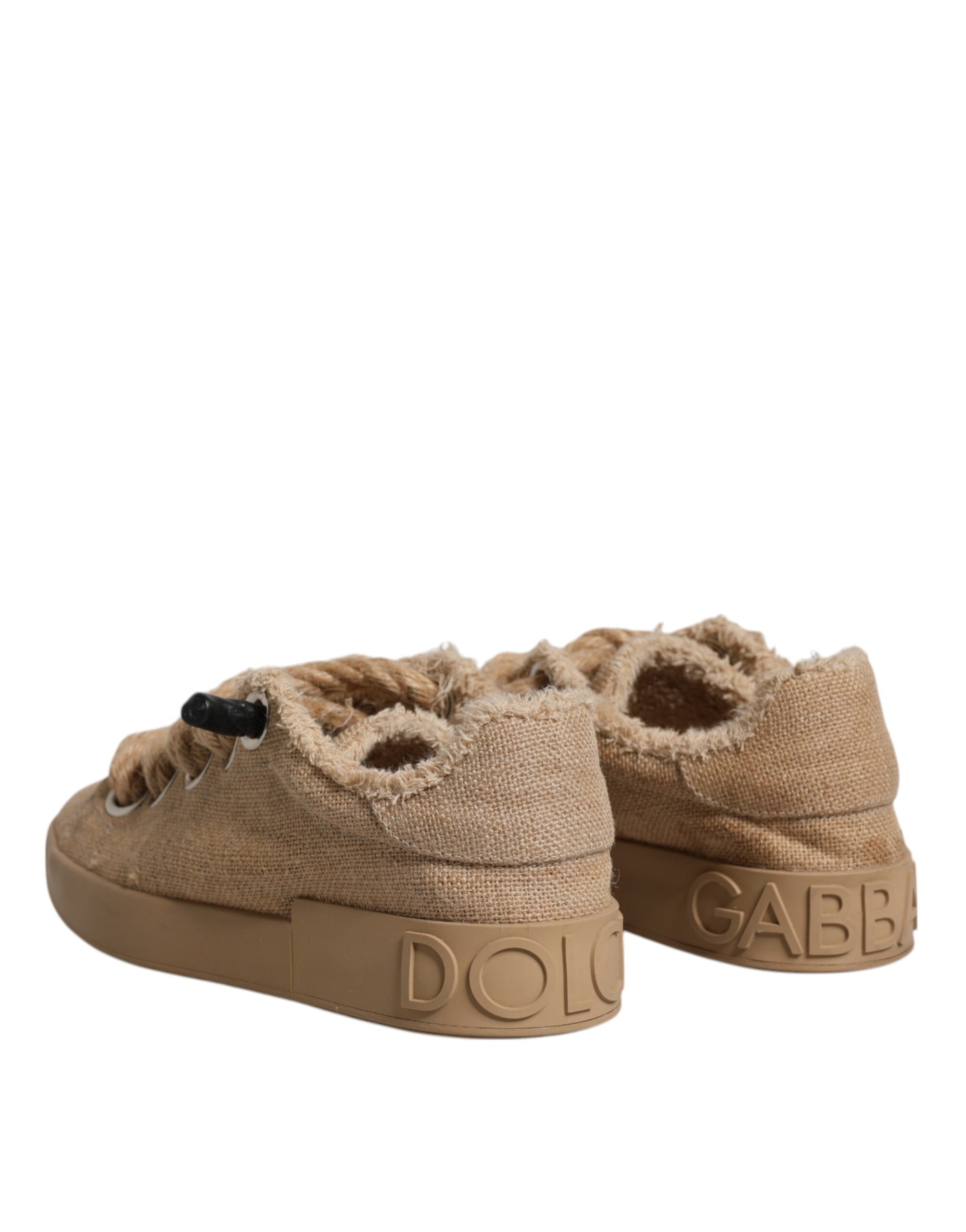 Brown Jute Fabric Low Top Men Sneakers Shoes - ventzia