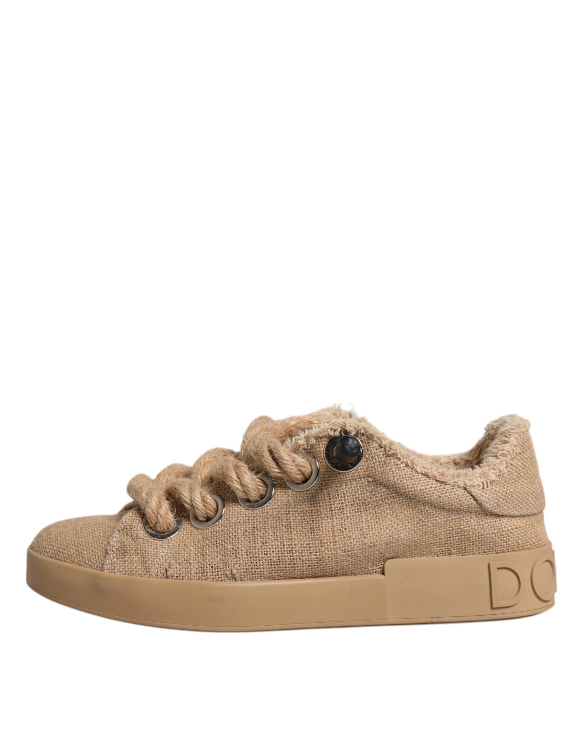 Brown Jute Fabric Low Top Men Sneakers Shoes - ventzia