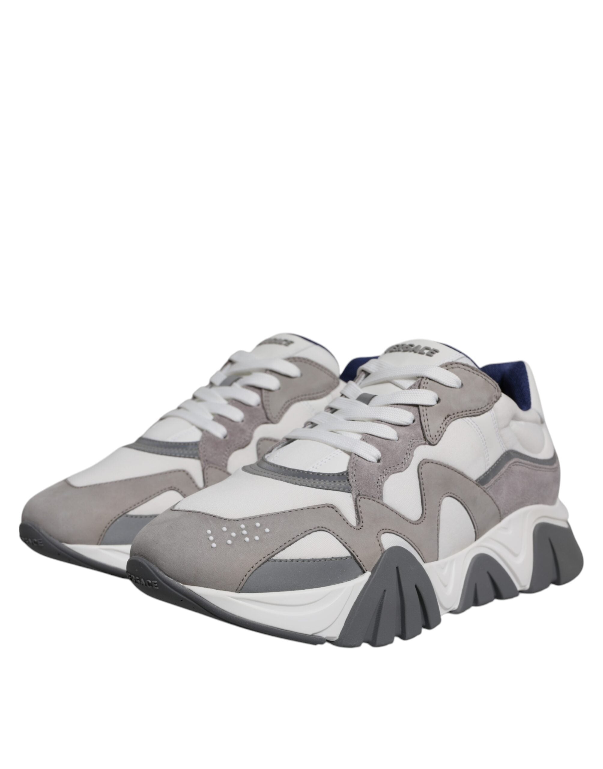 Grey Leather Neoprene Chunky Low Top Squalo Sneakers Shoes - ventzia