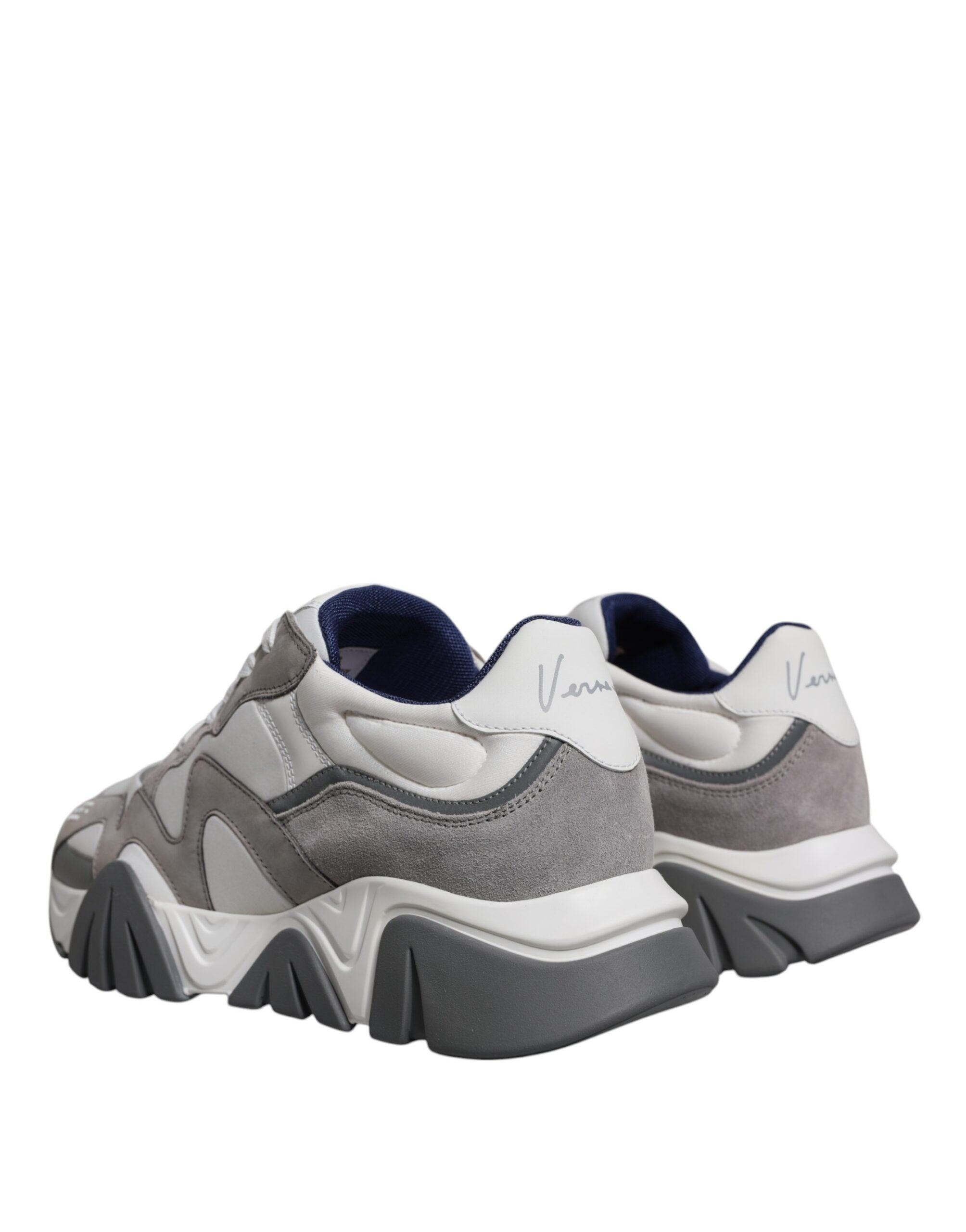 Grey Leather Neoprene Chunky Low Top Squalo Sneakers Shoes - ventzia