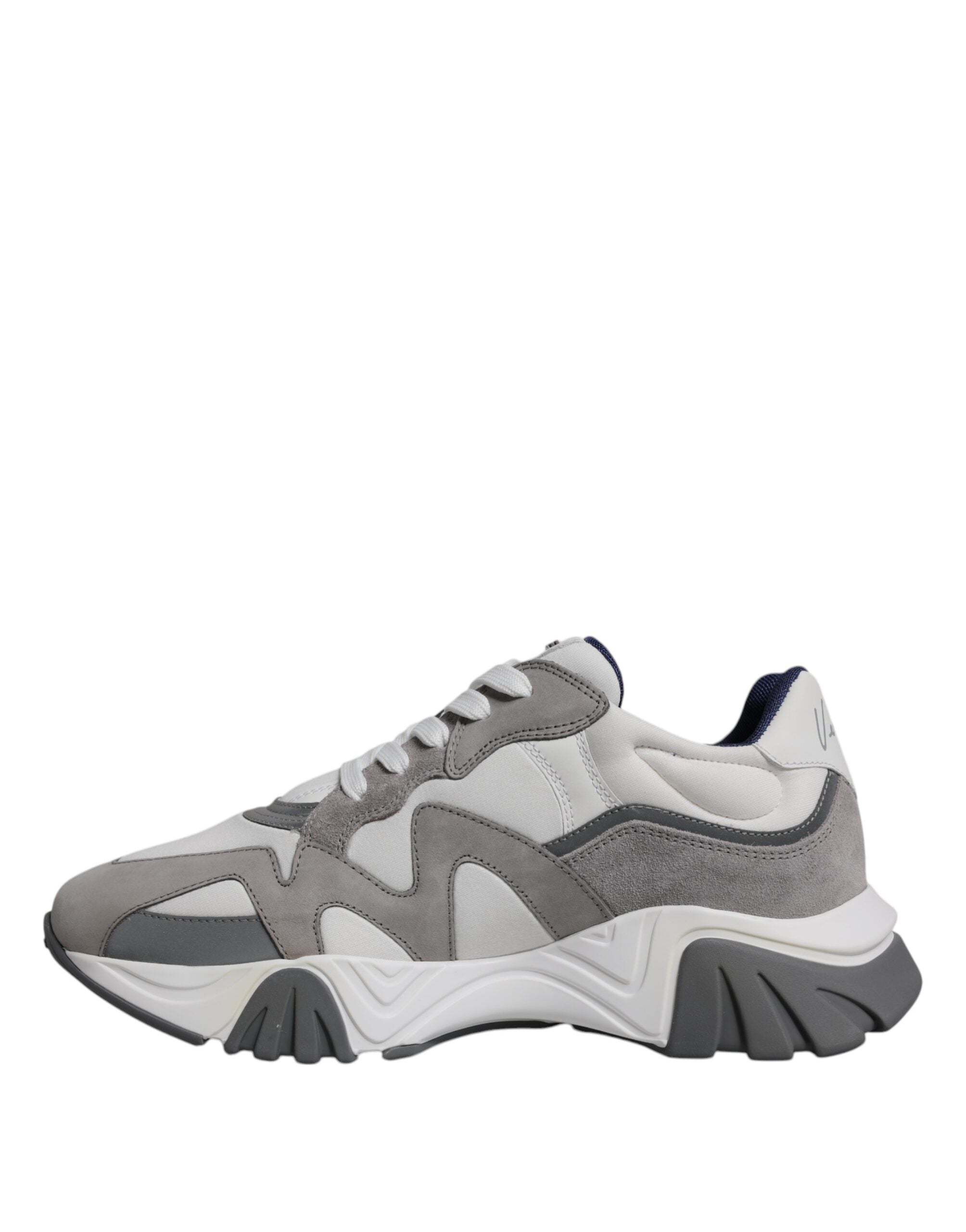 Grey Leather Neoprene Chunky Low Top Squalo Sneakers Shoes - ventzia