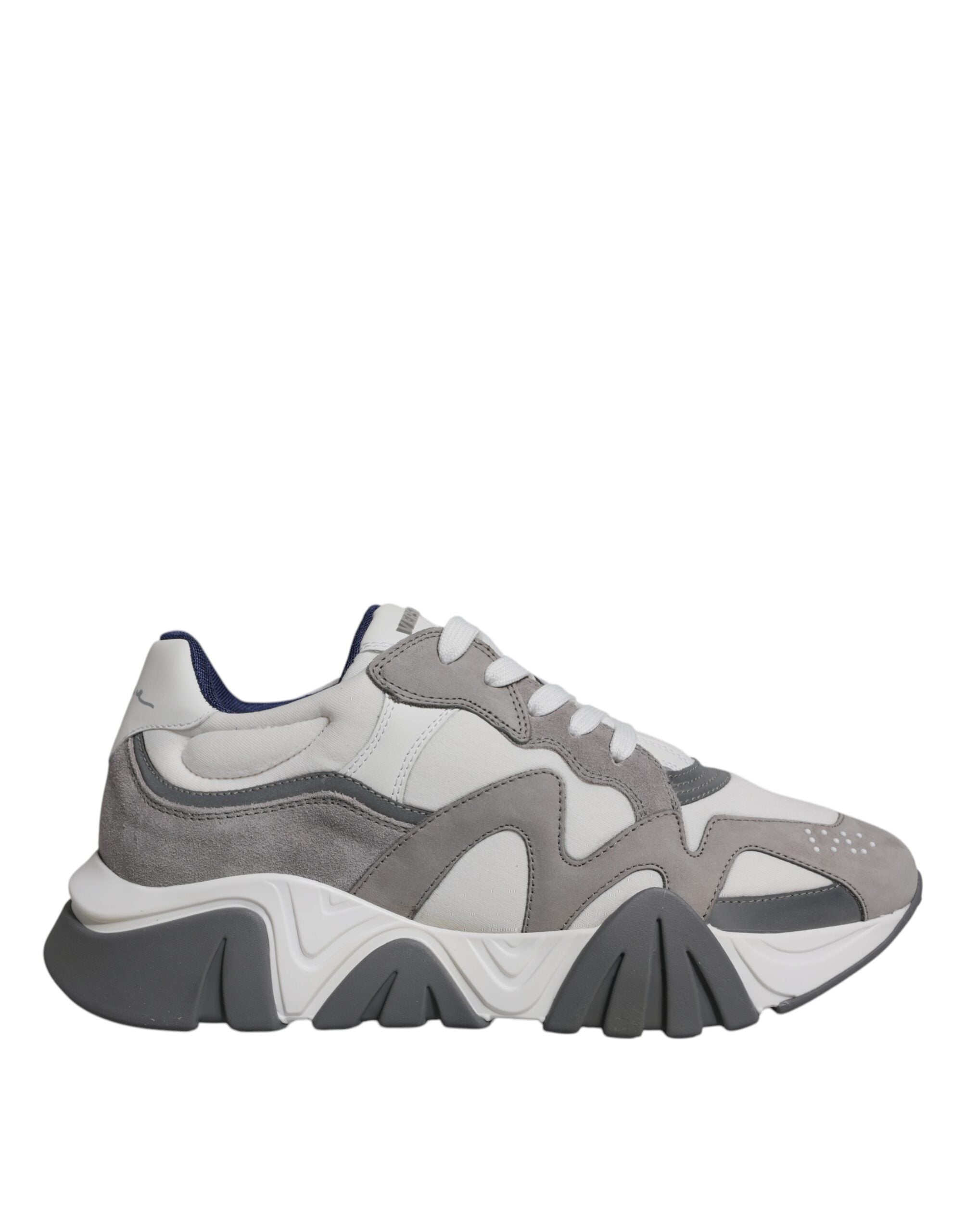 Grey Leather Neoprene Chunky Low Top Squalo Sneakers Shoes - ventzia