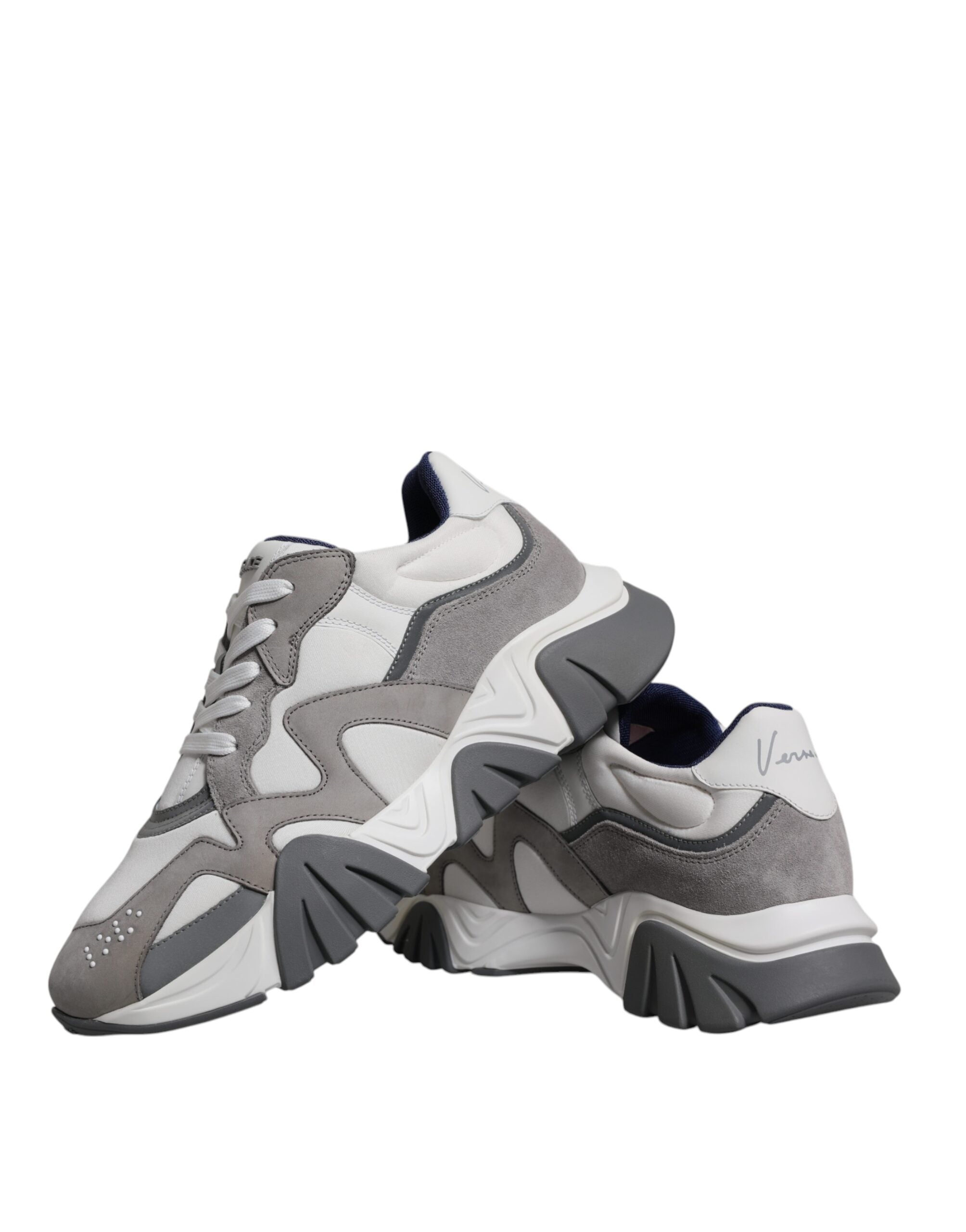 Grey Leather Neoprene Chunky Low Top Squalo Sneakers Shoes - ventzia
