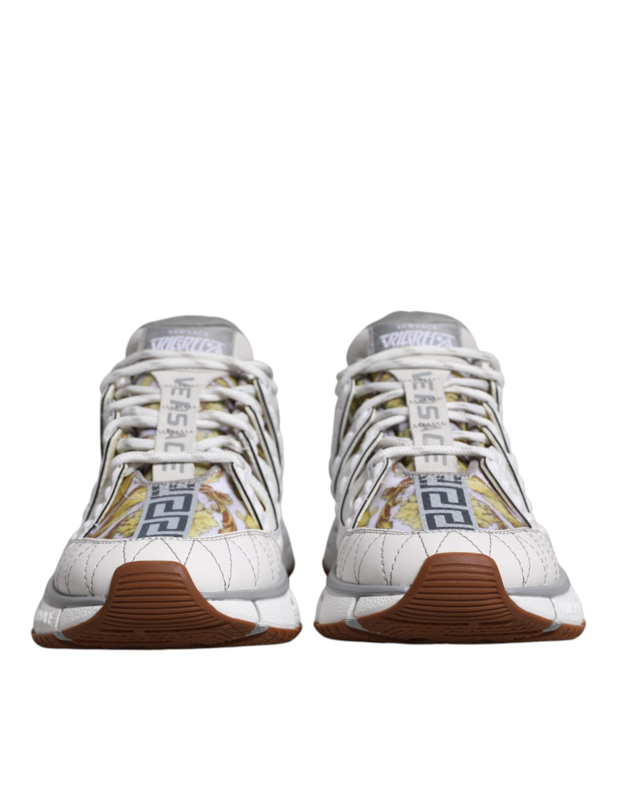 White Trigreca Barocco Print Low Top Sneakers Shoes - ventzia