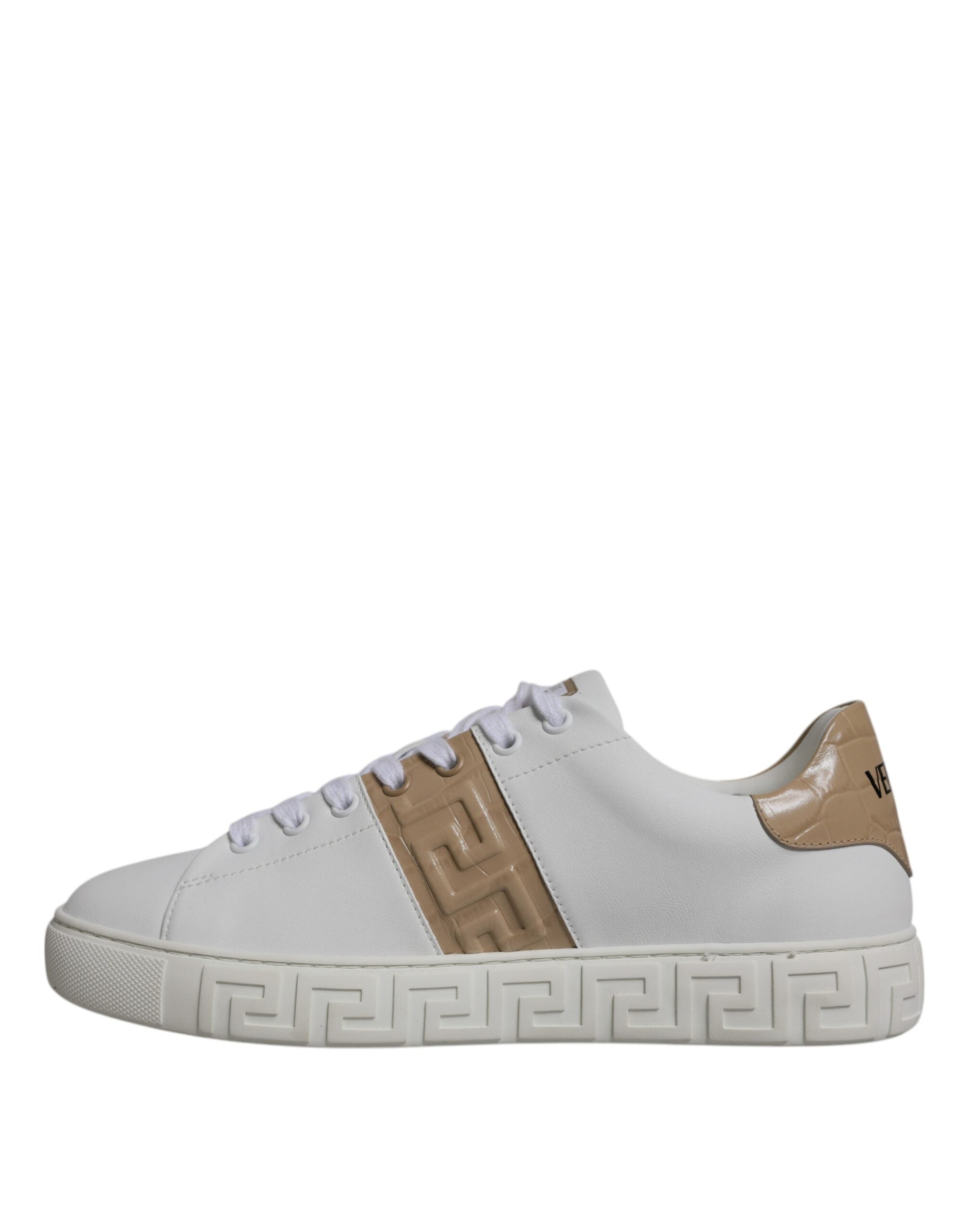 White Brown Greca Print TPU Low Top Men Sneakers Shoes - ventzia