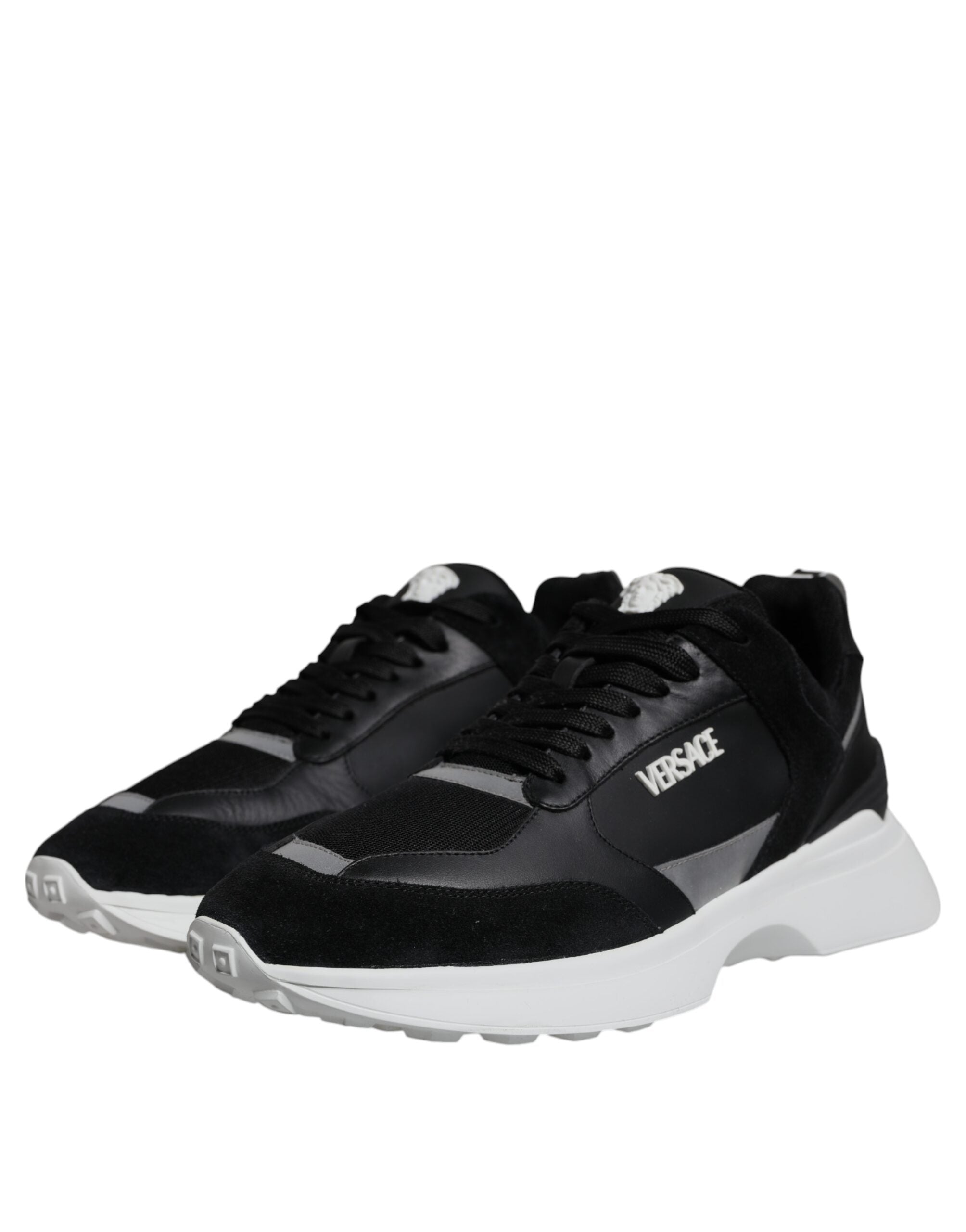 Black Canvas Quad Fabric Medusa Low Top Sneaker Shoes - ventzia