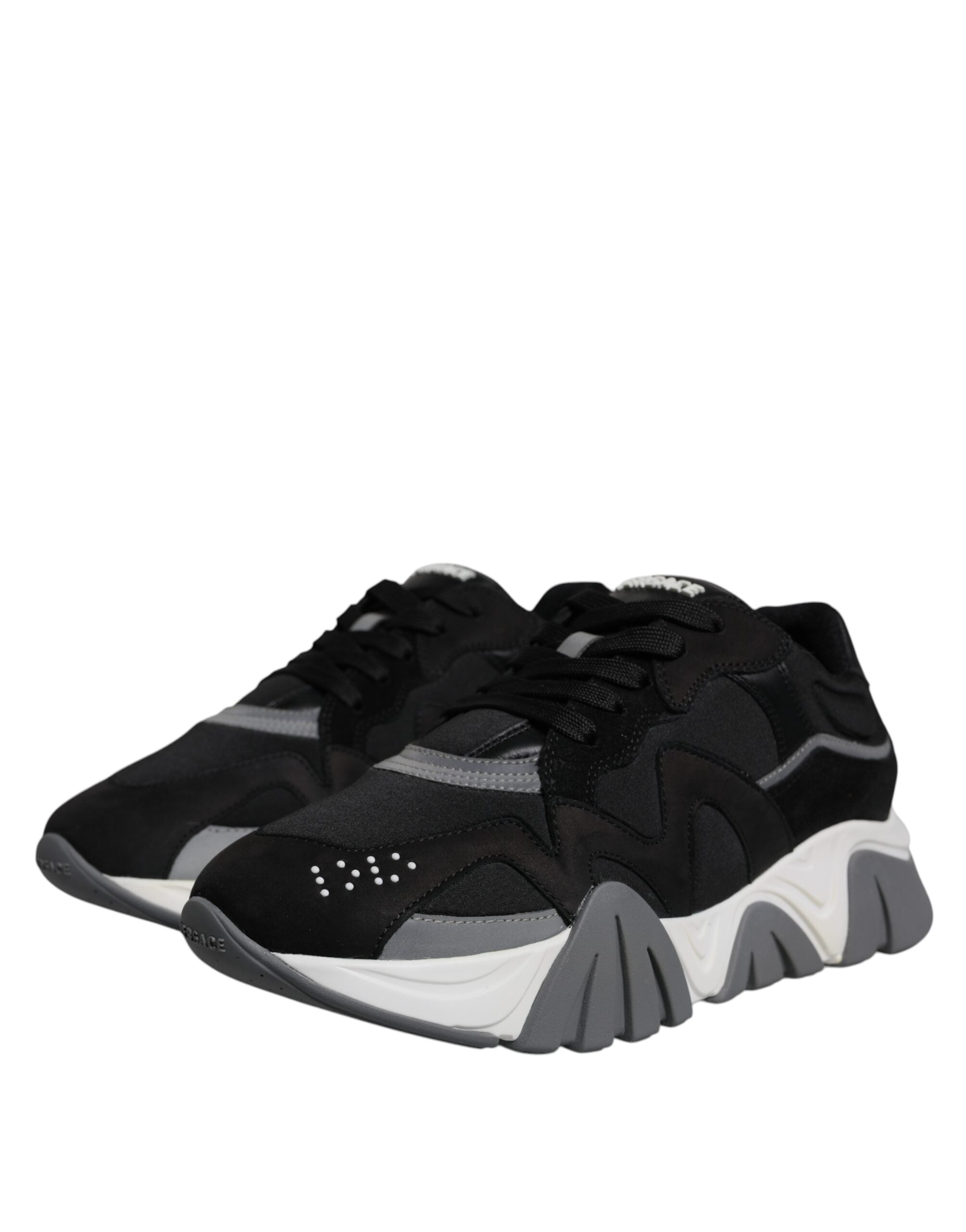 Black Leather Neoprene Chunky Low Top Sneakers Squalo Shoes - ventzia