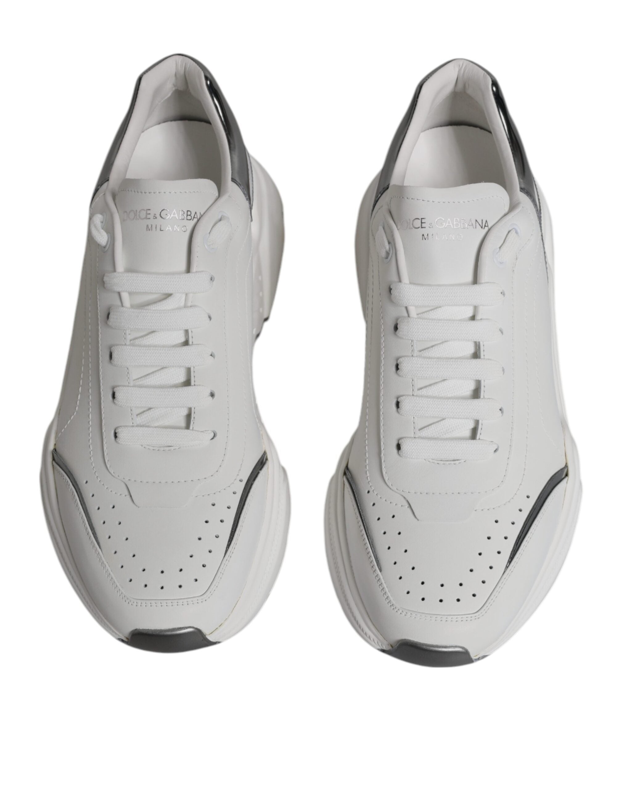 White Silver DAYMASTER Leather Sneakers Shoes - ventzia
