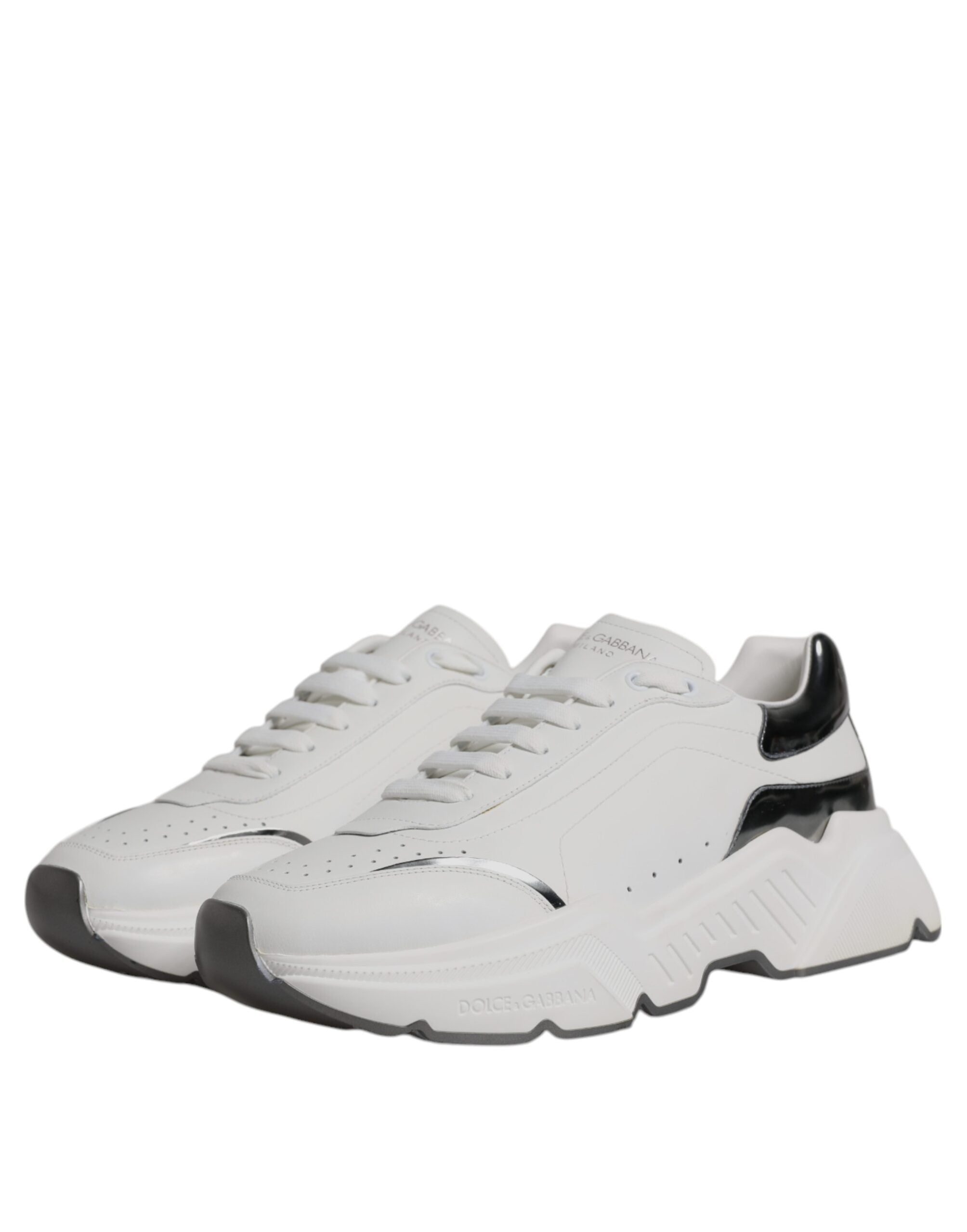 White Silver DAYMASTER Leather Sneakers Shoes - ventzia