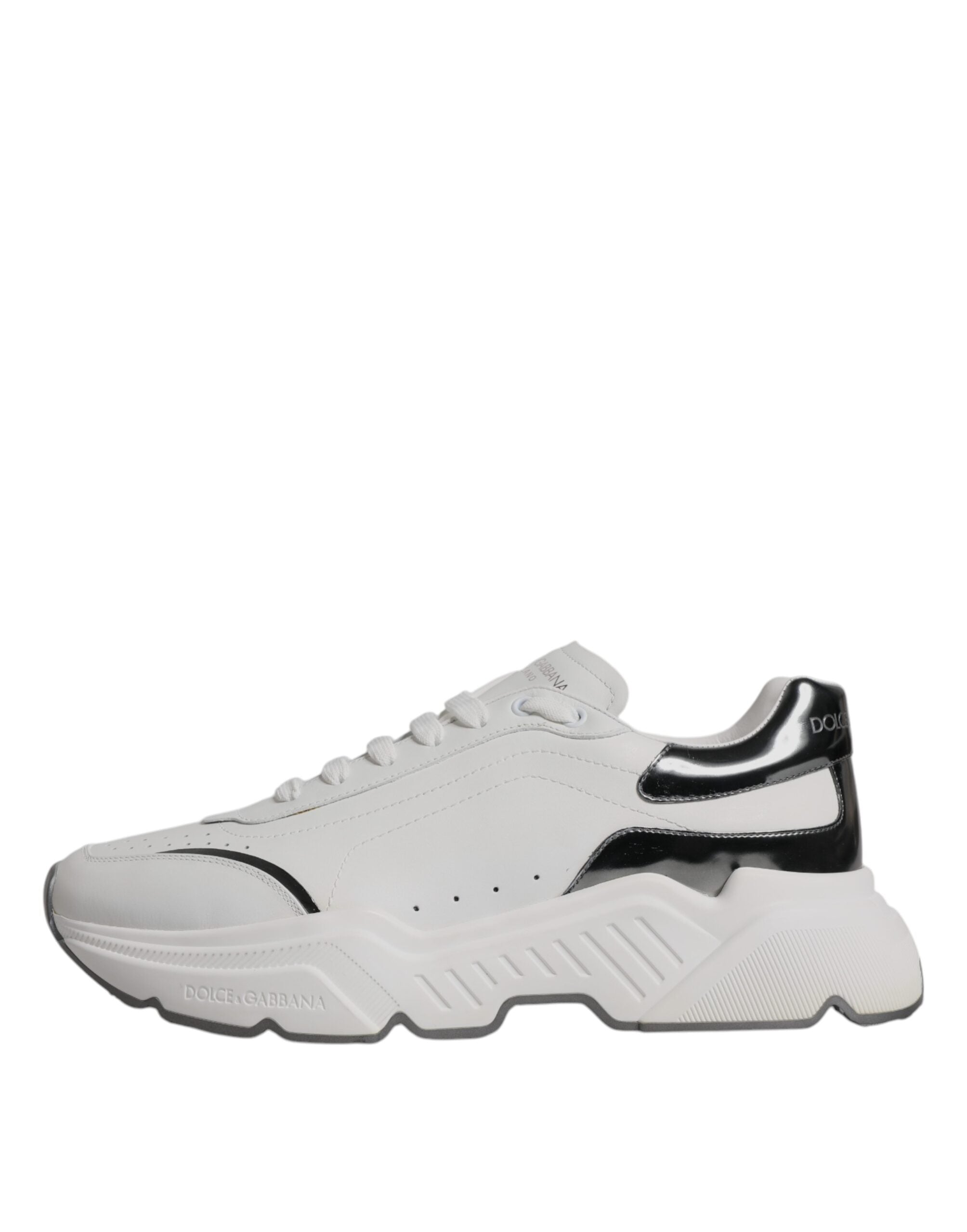 White Silver DAYMASTER Leather Sneakers Shoes - ventzia