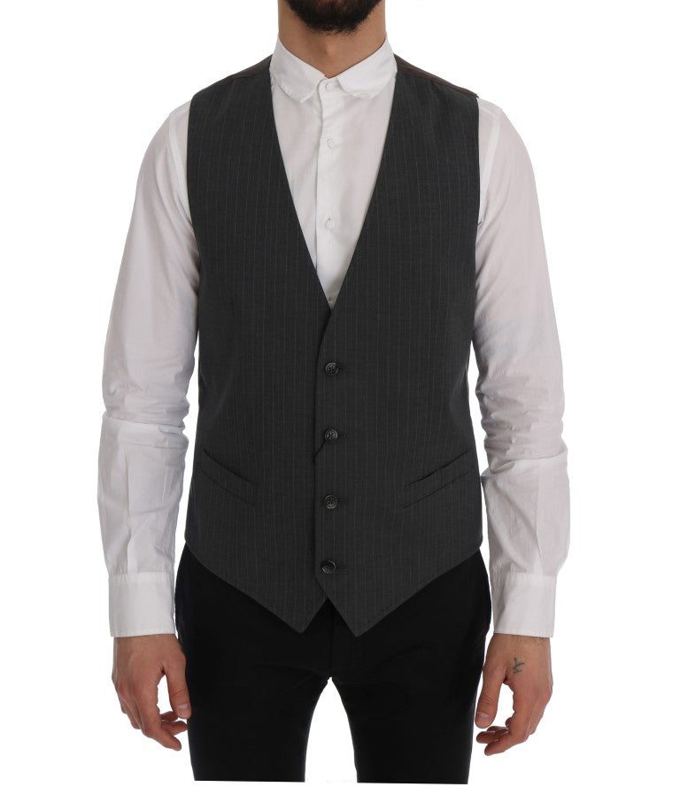 Elegant Striped Gray Waistcoat Vest - ventzia