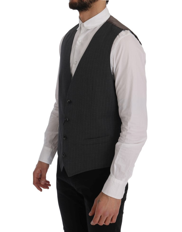 Elegant Striped Gray Waistcoat Vest - ventzia