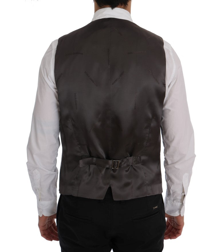 Elegant Striped Gray Waistcoat Vest - ventzia