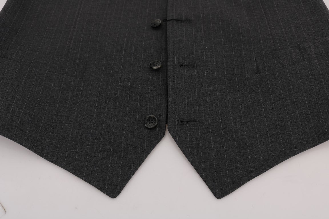 Elegant Striped Gray Waistcoat Vest - ventzia