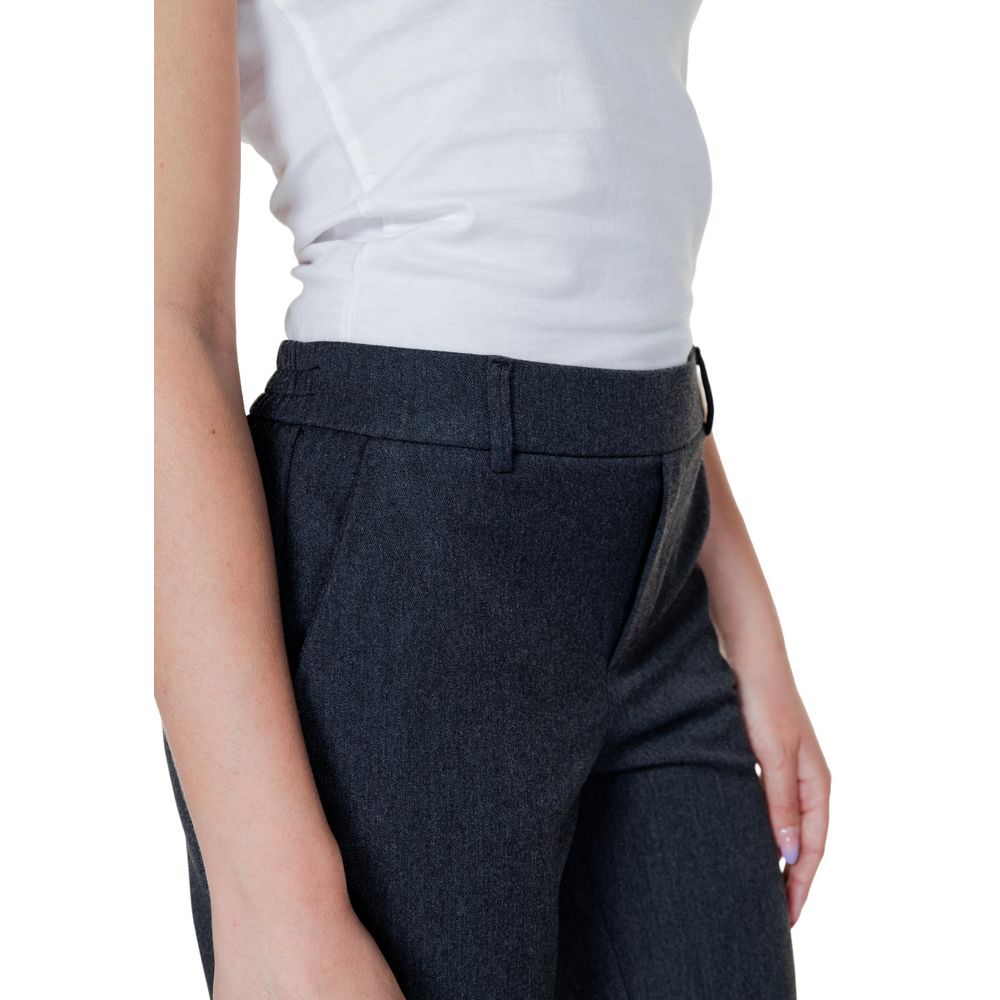 Gray Polyester Casual Pants